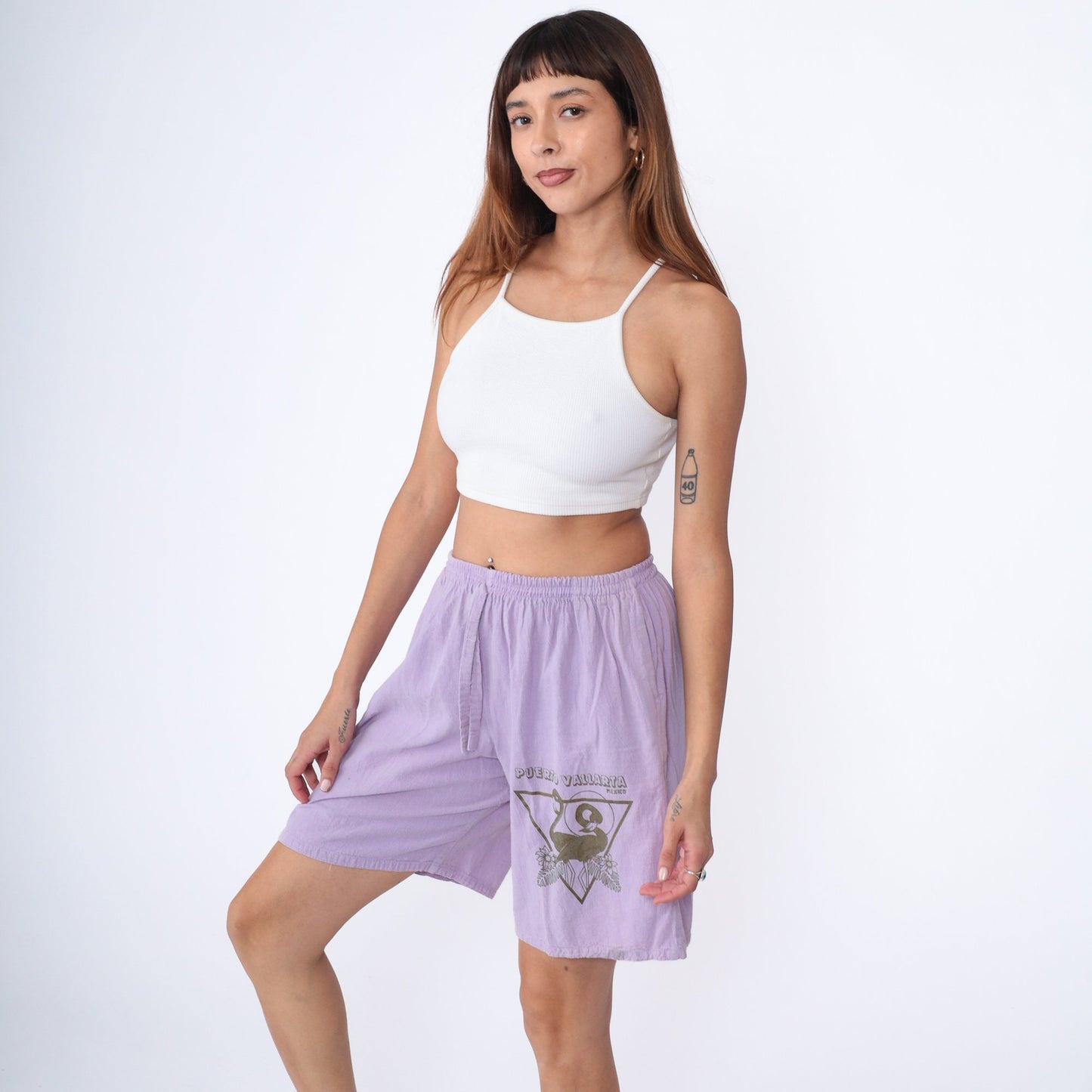 90s Puerto Vallarta Flamingo Graphic Shorts Lavender High Waisted Small