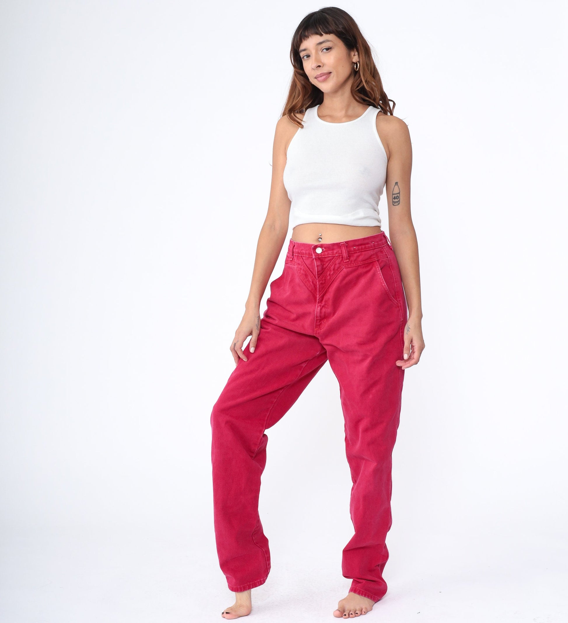90s Panhandle Slim Red Denim High Waisted Yoke Jeans Tapered Leg Extra Large