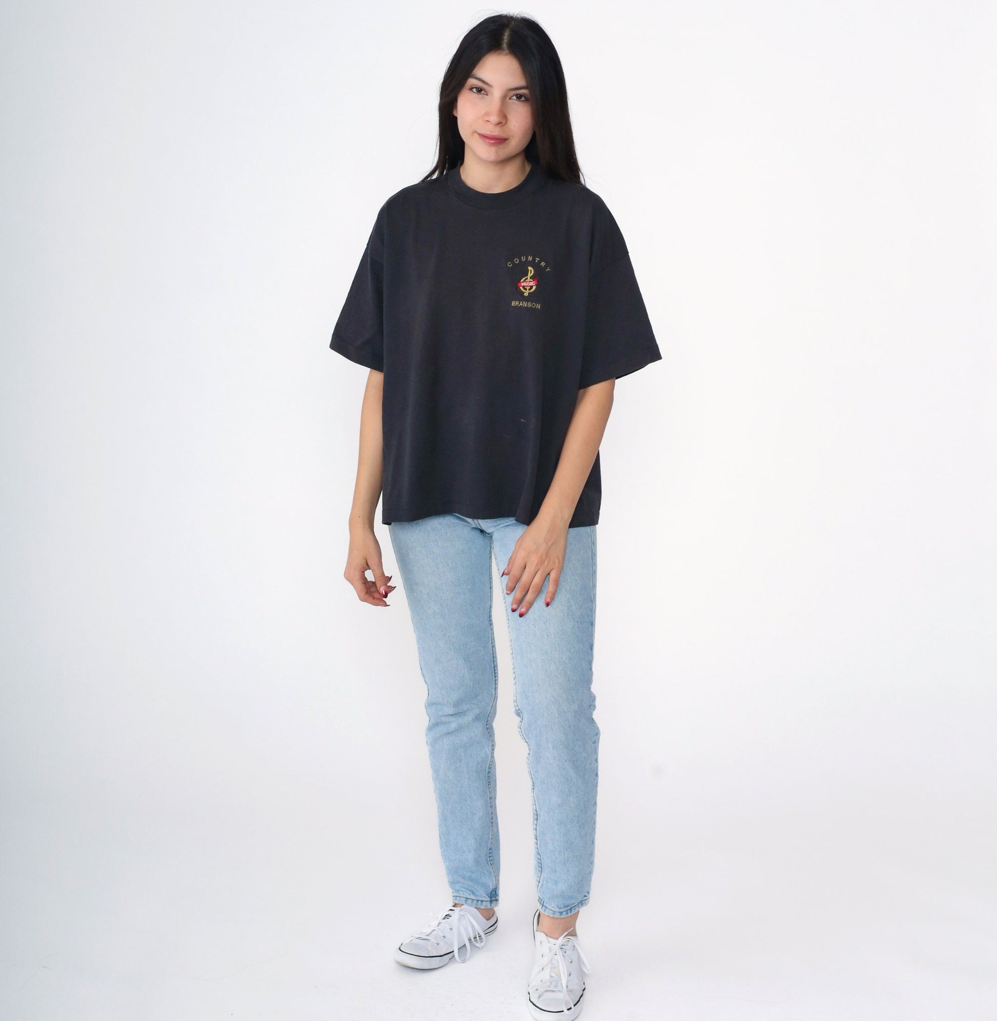 90s Branson Missouri Country Music Treble Clef Embroidered Tee Black Extra Large