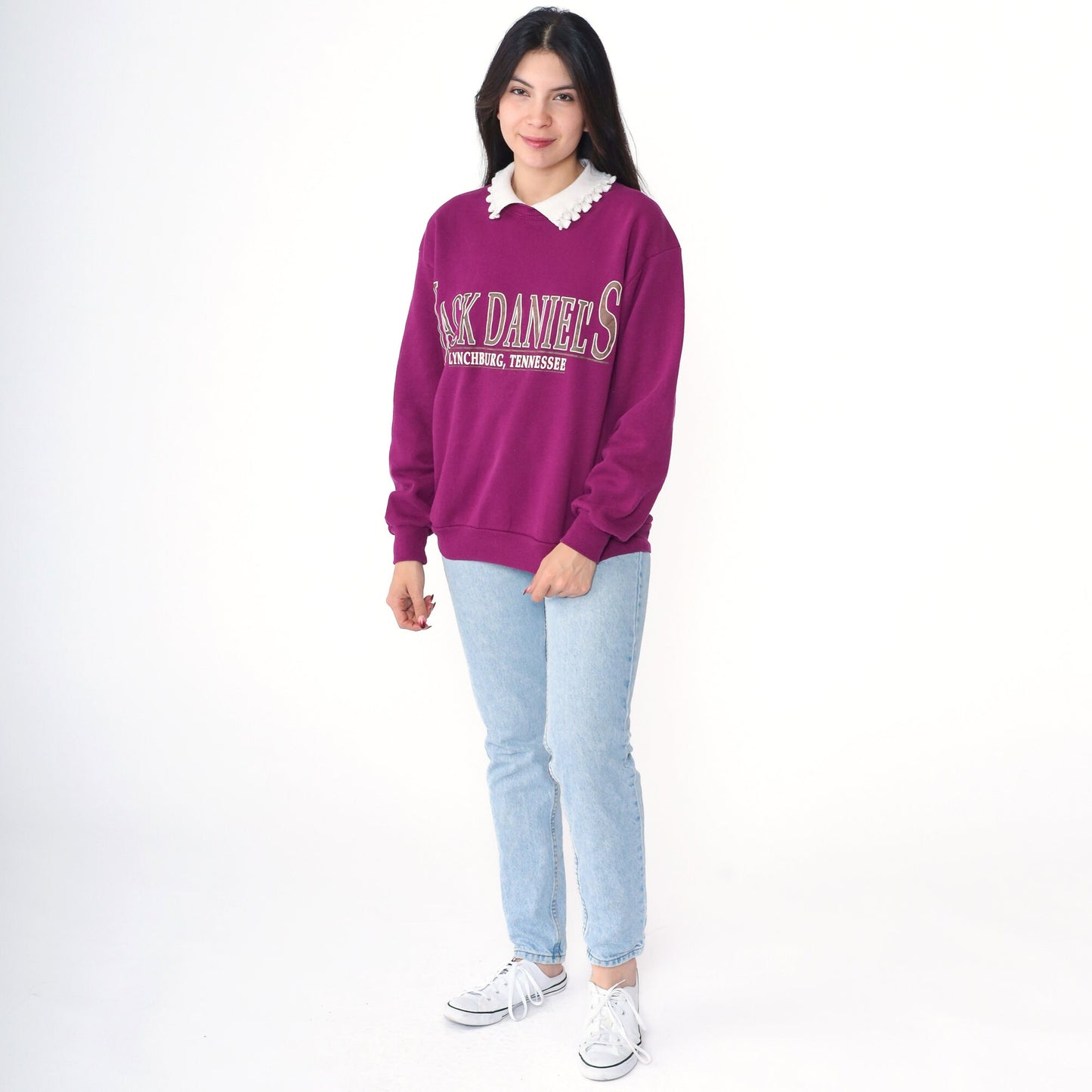 90s Jack Daniel's Lynchburg Tennessee Collared Sweatshirt Purple Medium M