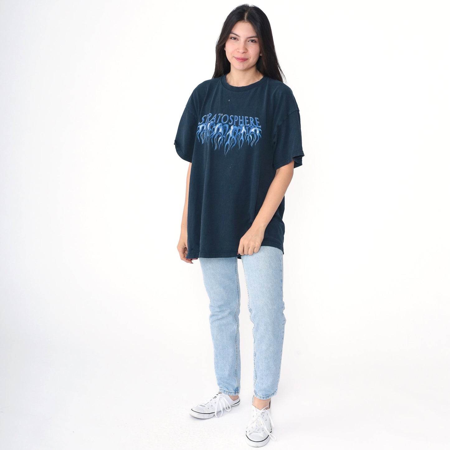 Y2K Stratosphere Las Vegas Flames Graphic Tee Black Extra Large XXL