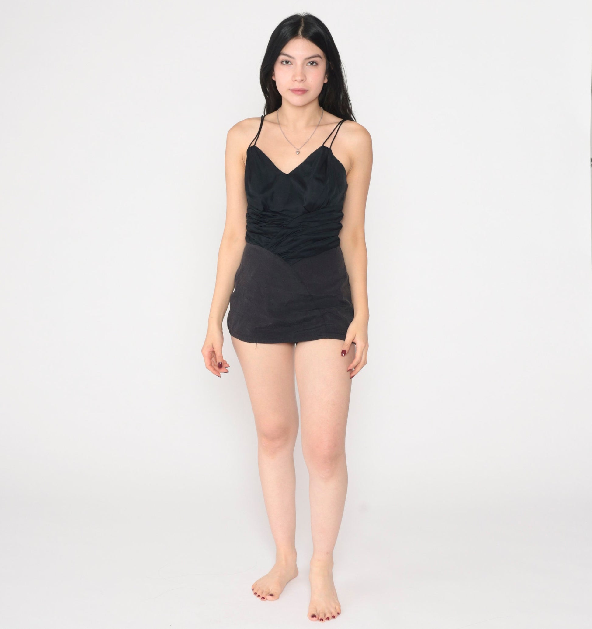 50s Rose Marie Reid One-Piece Swimsuit Black Skirted Boyshort Small Medium