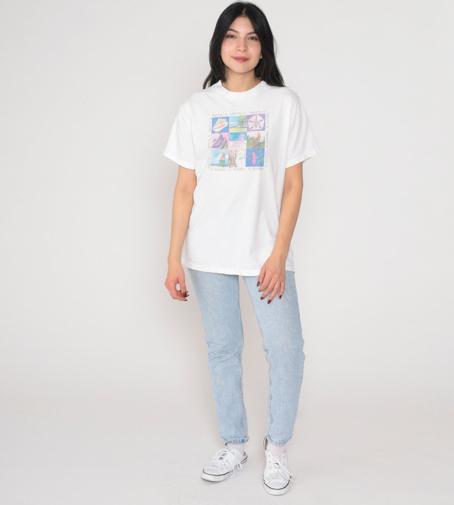 80s Charleston South Carolina Graphic T-Shirt White Cotton Medium