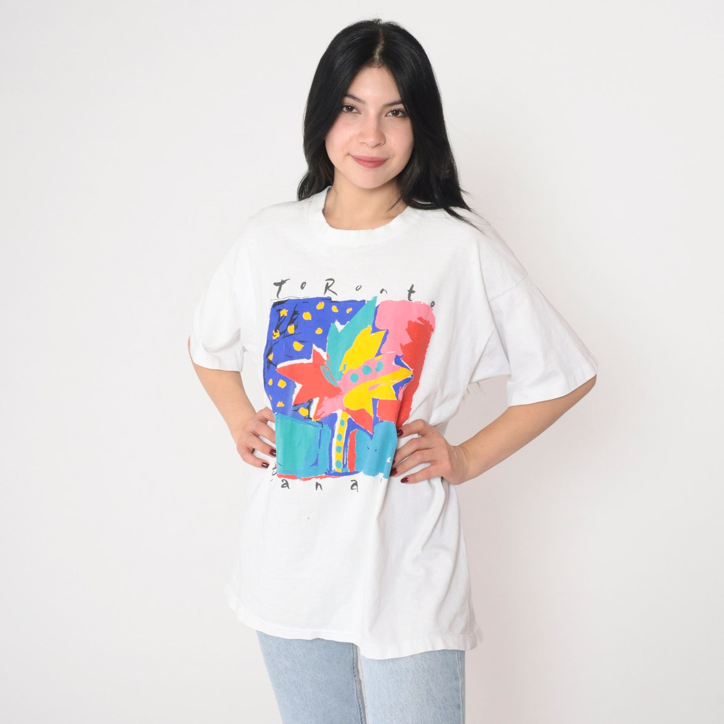 90s Toronto Canada Maple Leaf Graphic T-Shirt White Single Stitch Extra Large