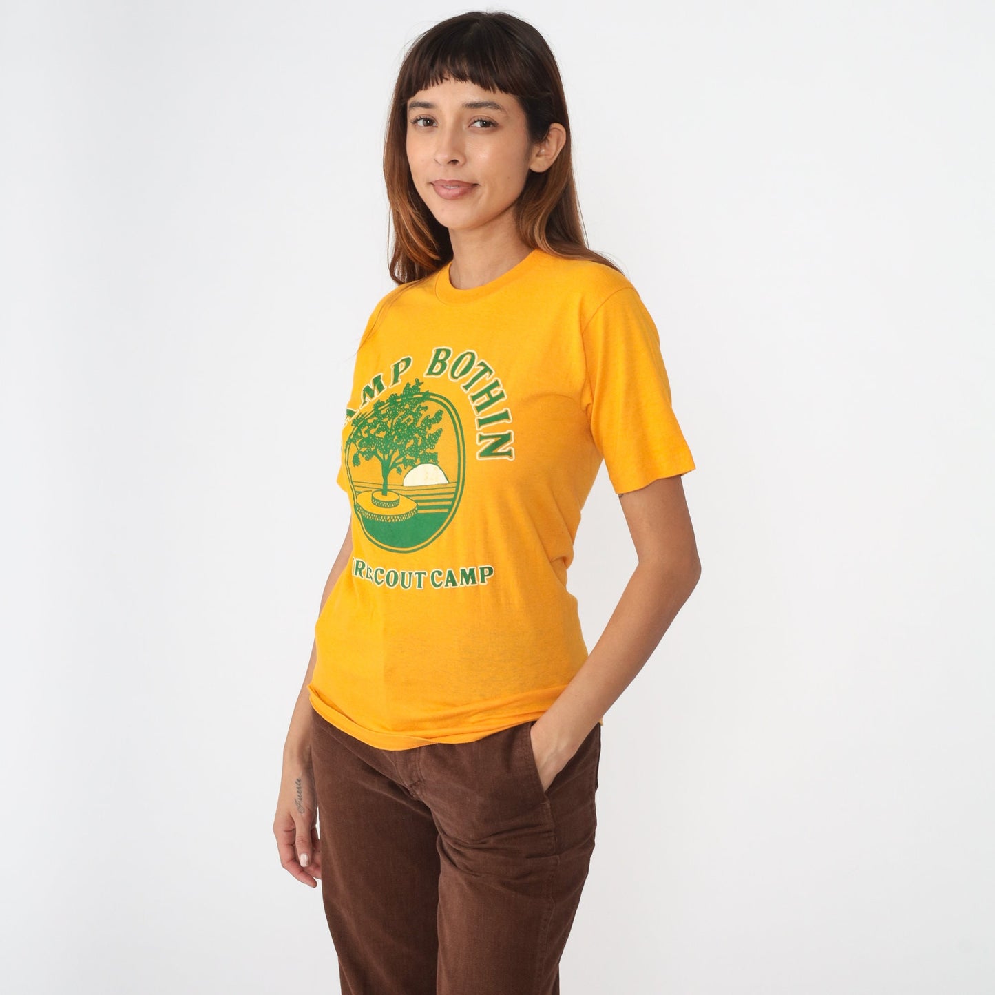80s Girl Scouts Camp Bothin California T-Shirt Golden Yellow Graphic Small