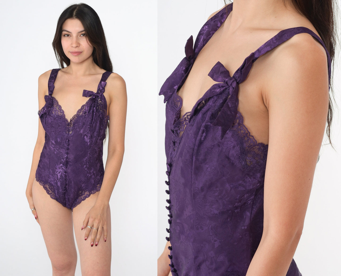 Victoria's Secret 90s Purple Floral Teddy Romper Embossed Paisley Lingerie Small S