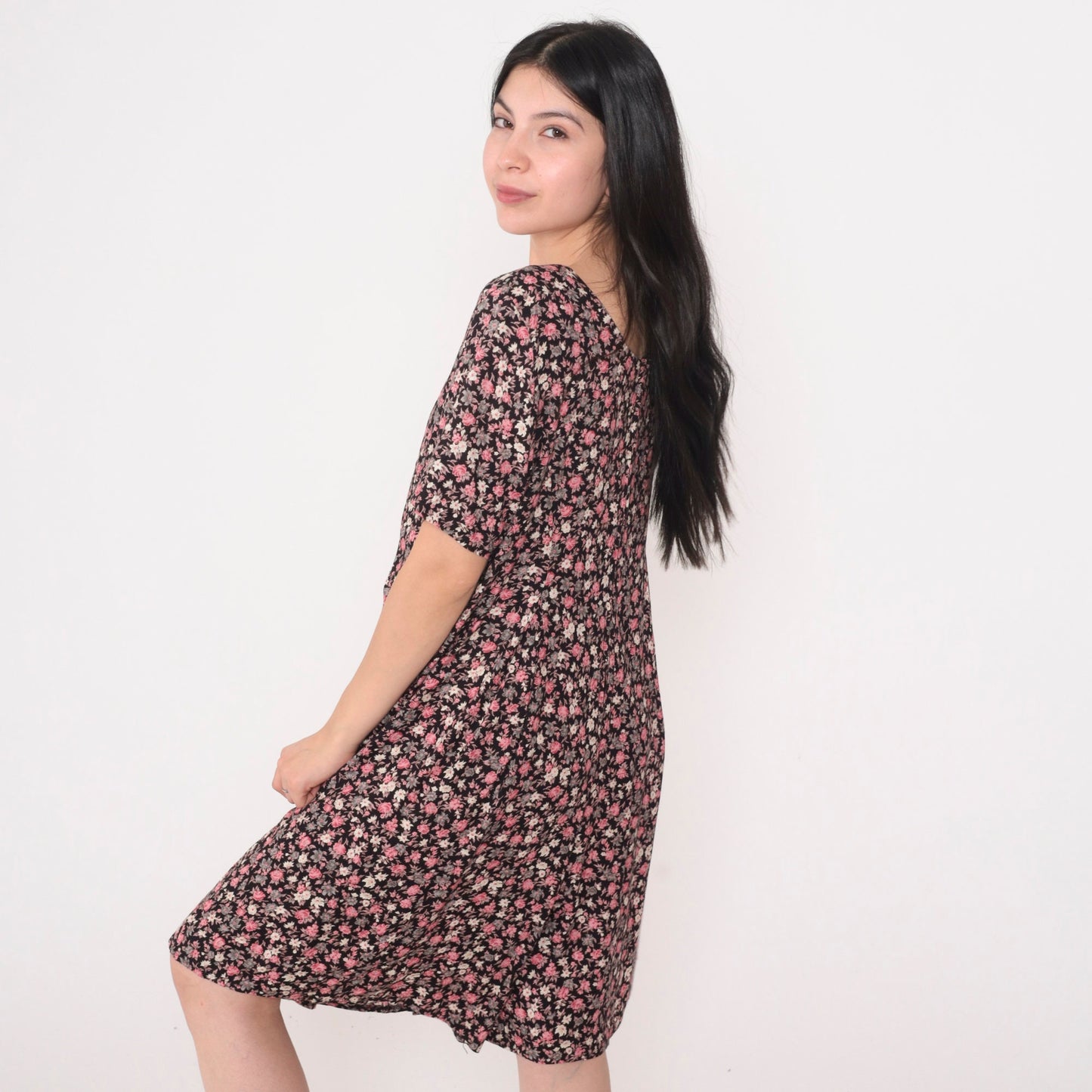 90s Expressions Floral Romper Wide Leg Pleated Shorts Black Pink Medium M