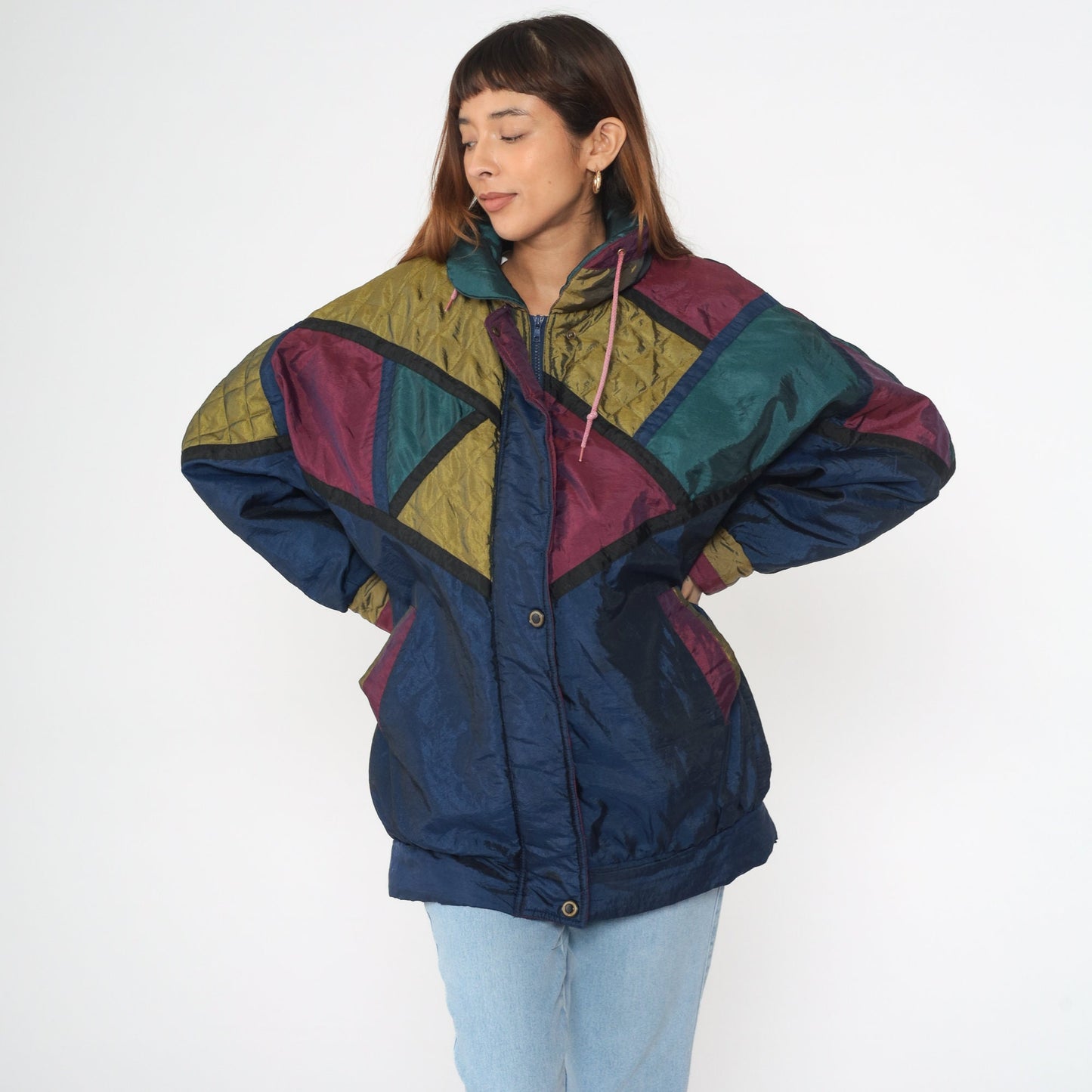 90s Dani Colby Puffer Jacket Navy Colour Block Ski Coat Large
