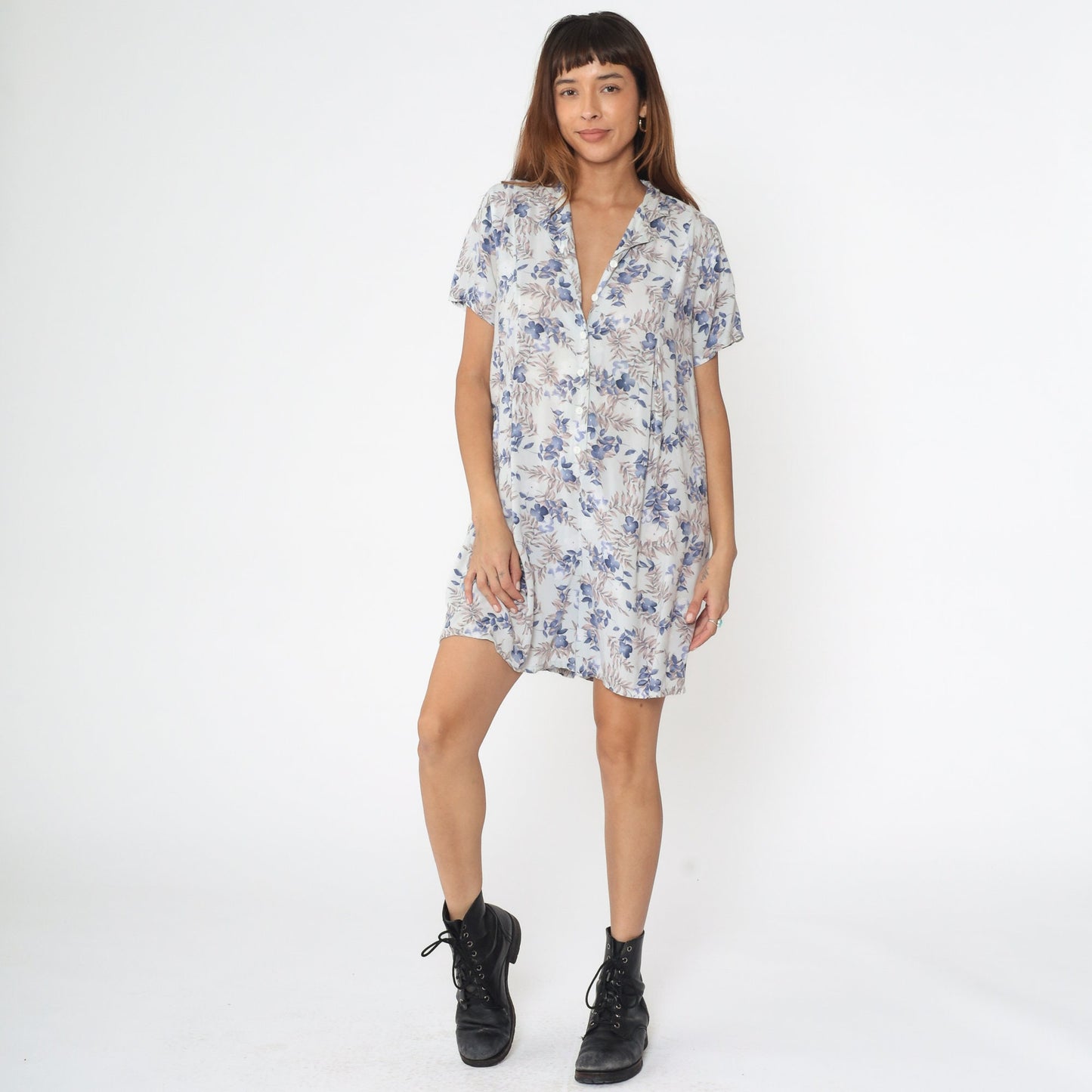 00s French Laundry Maternity Romper White Blue Floral Button Up Medium