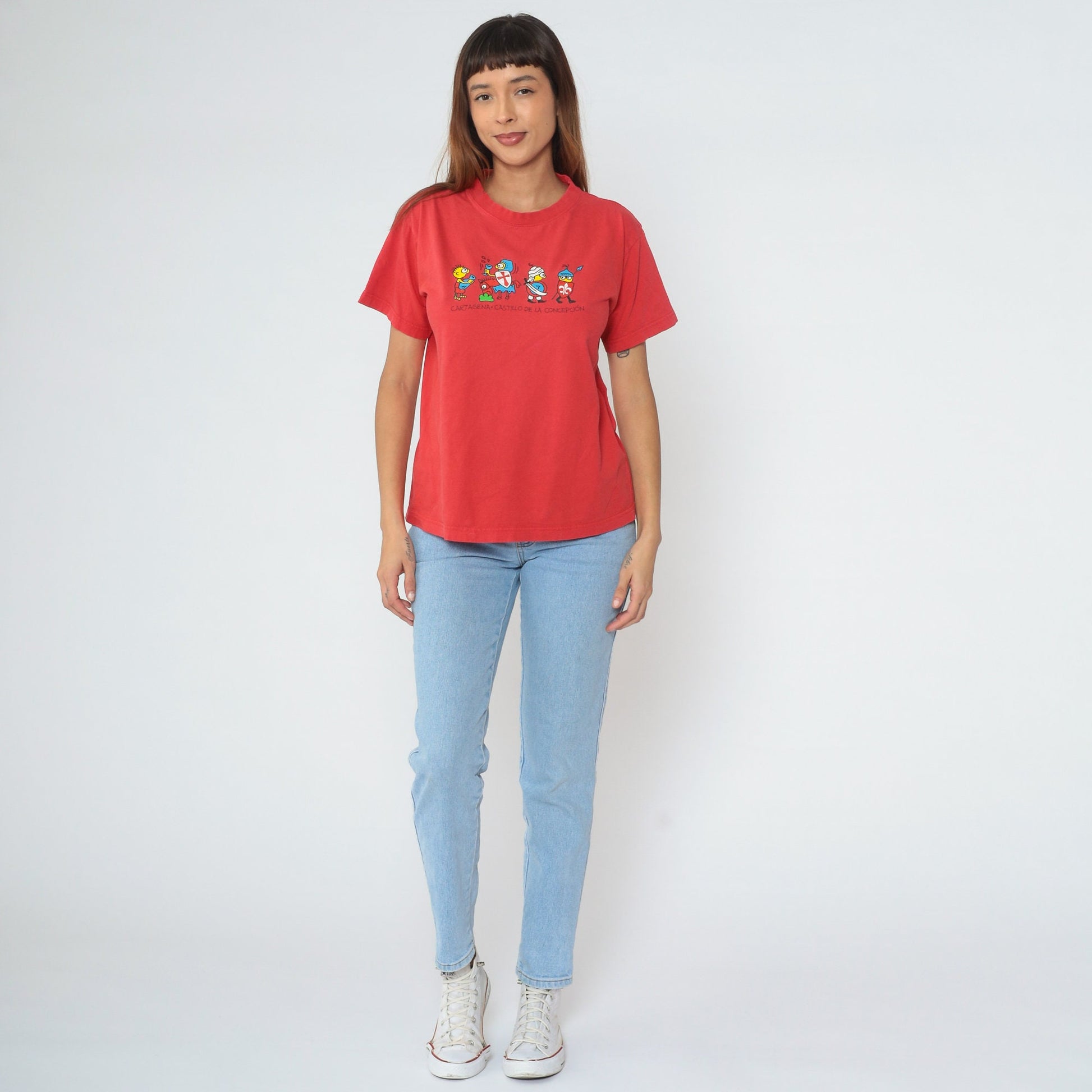 00s Cartagena Colombia Castillo de la Concepción Graphic T-Shirt Red Medium