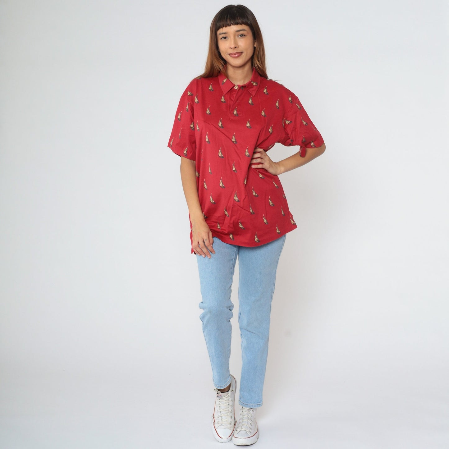 Ralph Lauren Polo 90s Red Sailboat Cotton Button-Up Shirt Large