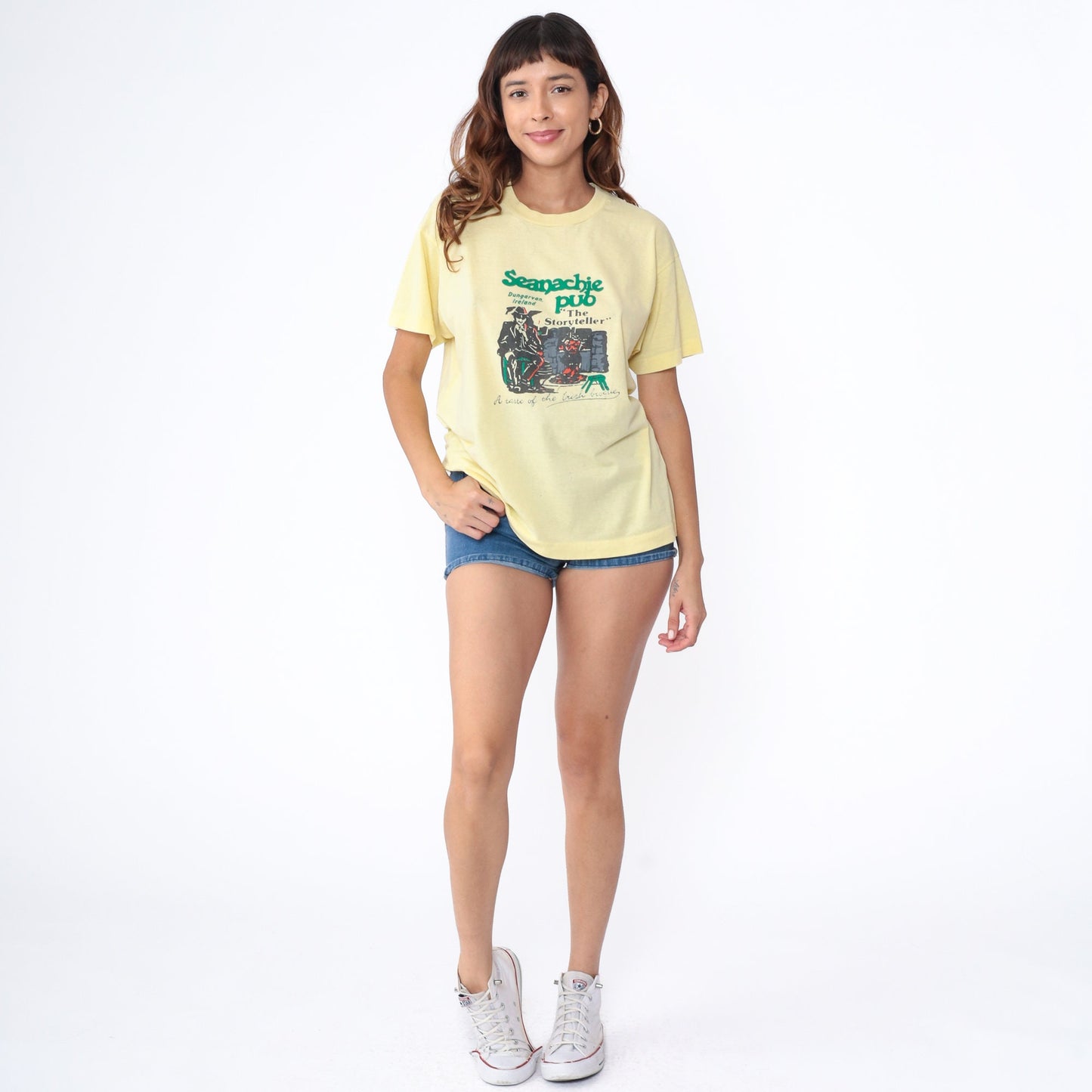 80s Screen Stars Seanachie Pub Dungarvan Ireland Graphic T-Shirt Yellow Large