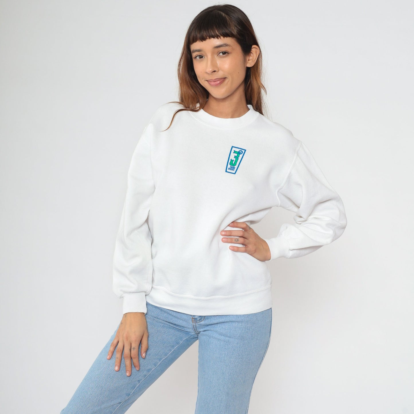 90s Third Degree Volleyball Sweatshirt Neon Graphic Jerzees Pullover White Medium
