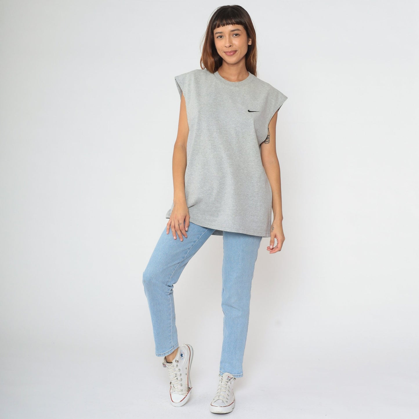 90s Nike Swoosh Muscle Tee Heather Grey Athletic Shirt Large