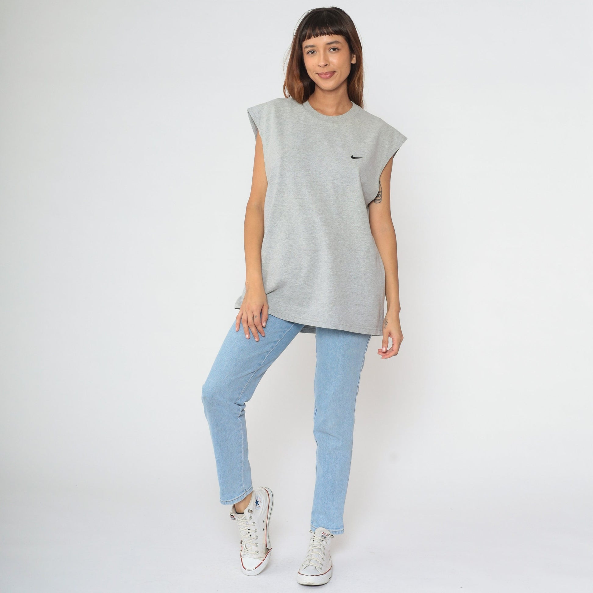 90s Nike Swoosh Muscle Tee Heather Grey Athletic Shirt Large