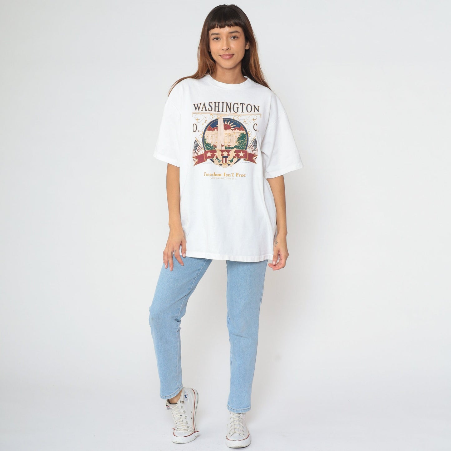 90s Washington DC 'Freedom Isn't Free' Graphic T-Shirt White Cotton Extra Large XXL