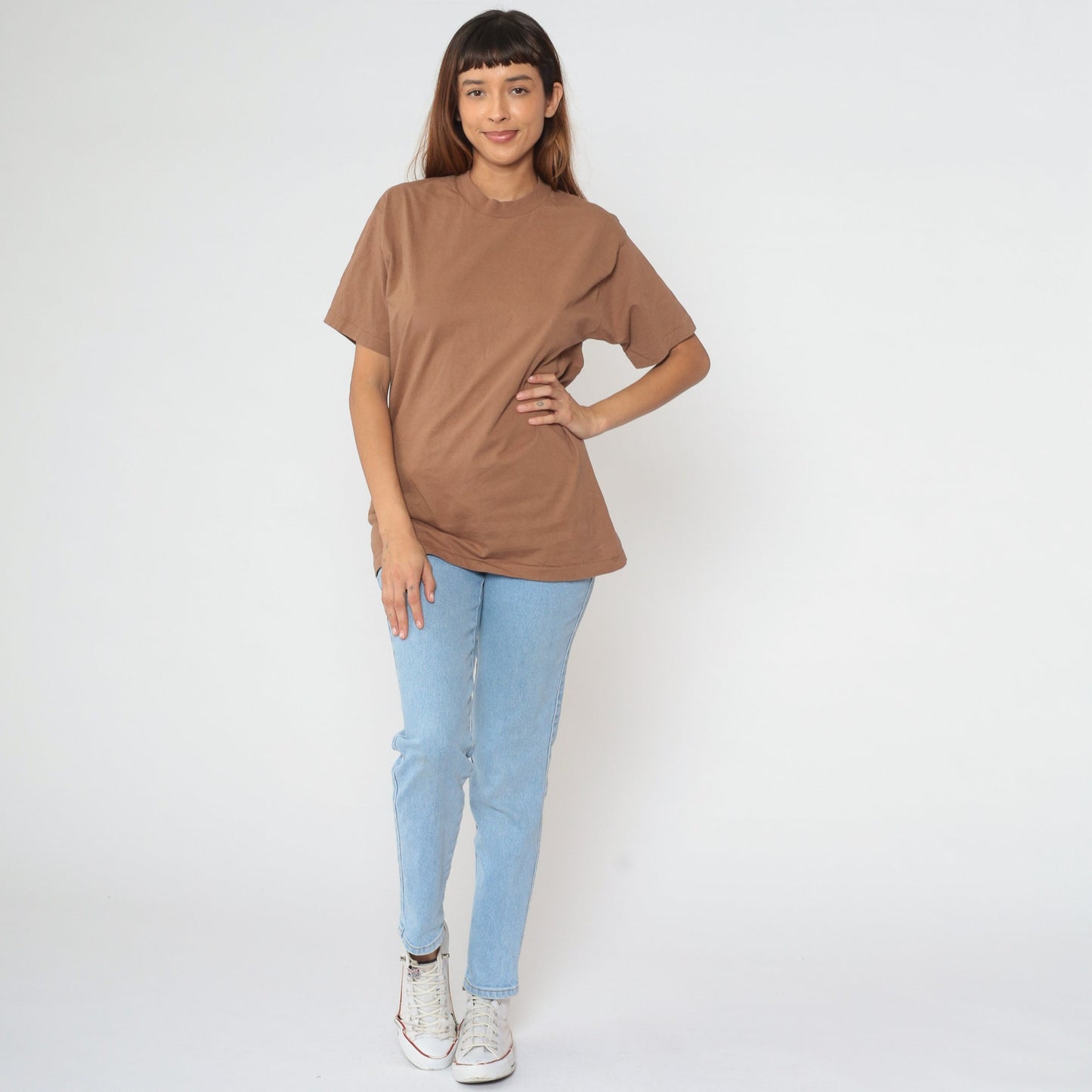 90s BVD Plain Brown Cotton T-Shirt Crewneck Single Stitch Medium