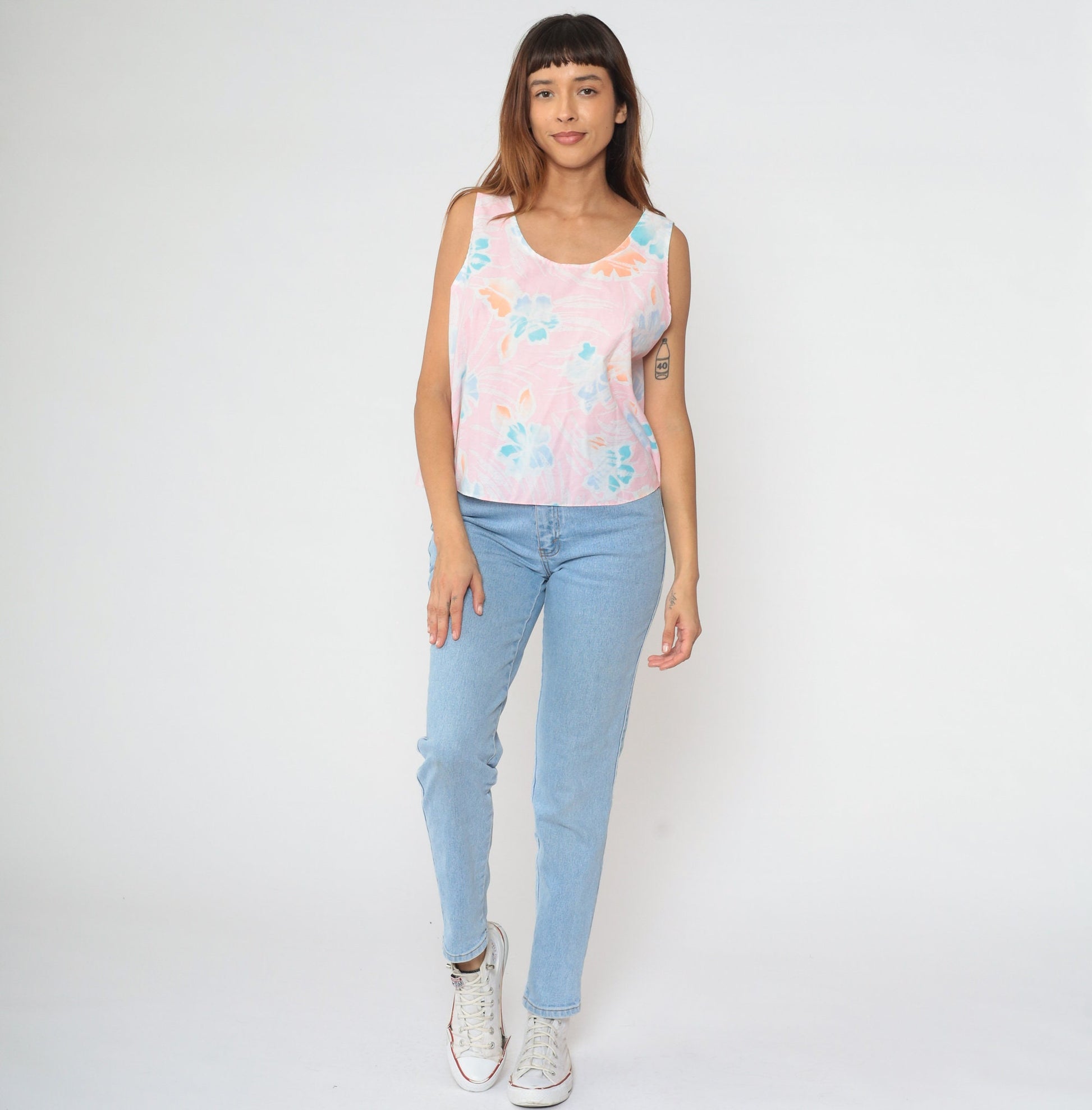 90s Hilo Hattie Tropical Floral Tank Top Pink Hibiscus Print Extra Large XXL
