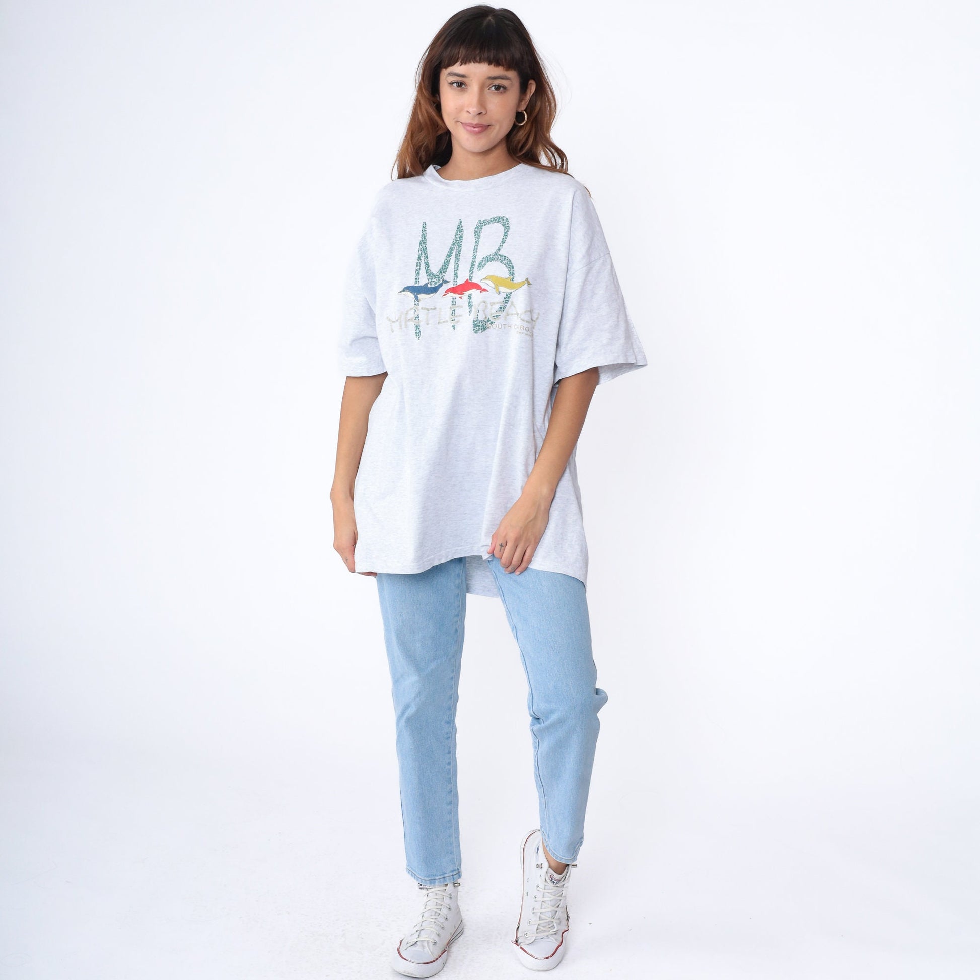 90s Myrtle Beach Dolphin Graphic T-Shirt Heather Grey Extra Large