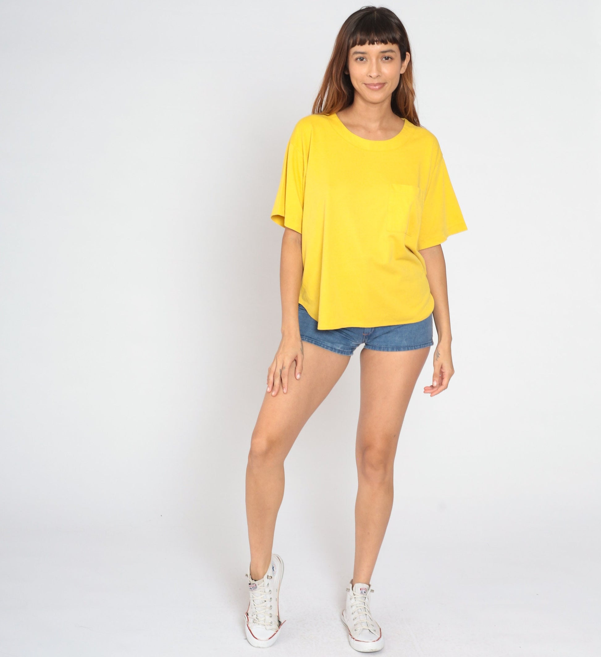 90s Yellow Pocket T-Shirt Cotton Blend Crewneck Extra Large 1X