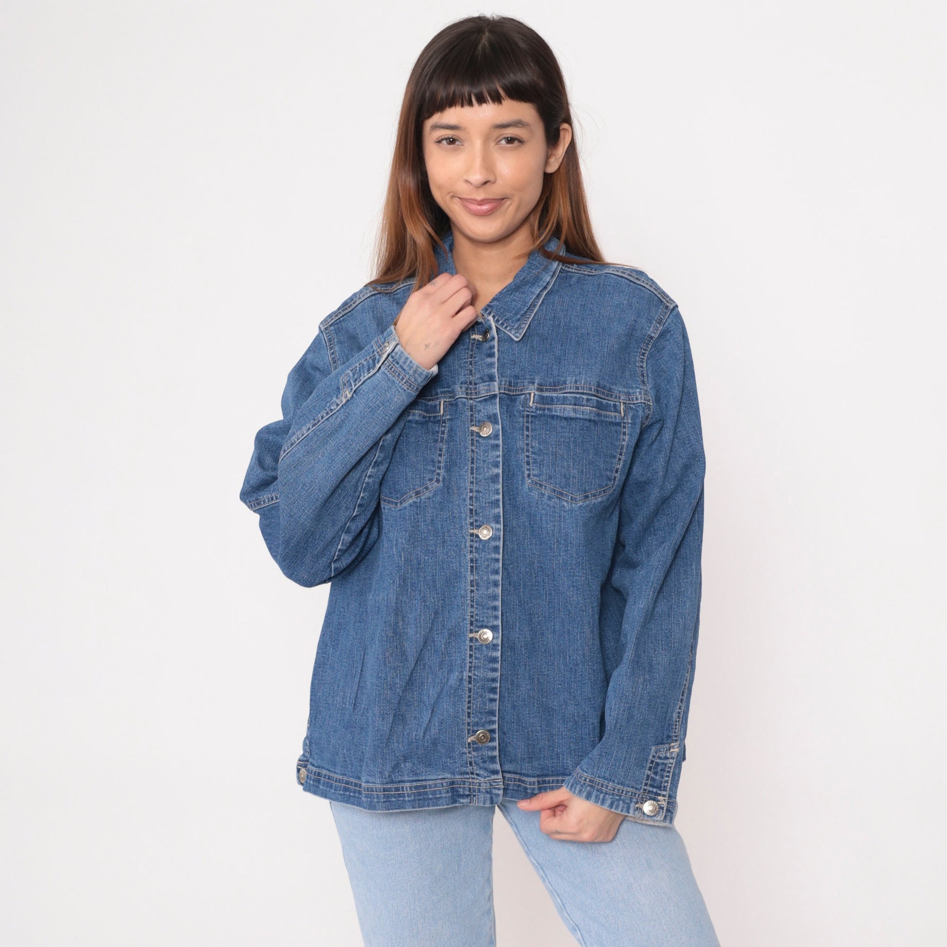 00s Sag Harbor Blue Denim Jacket Button-Up Trucker Large