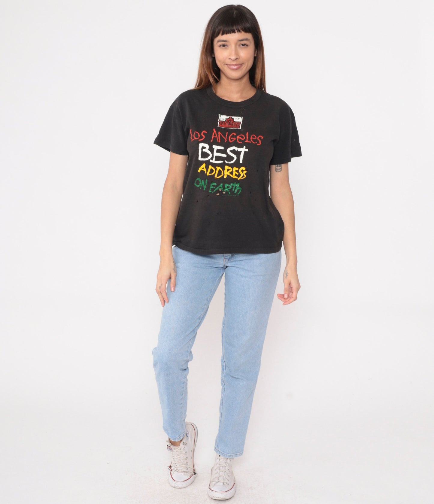 90s Los Angeles 'Best Address on Earth' Graphic Tee Black Distressed Medium
