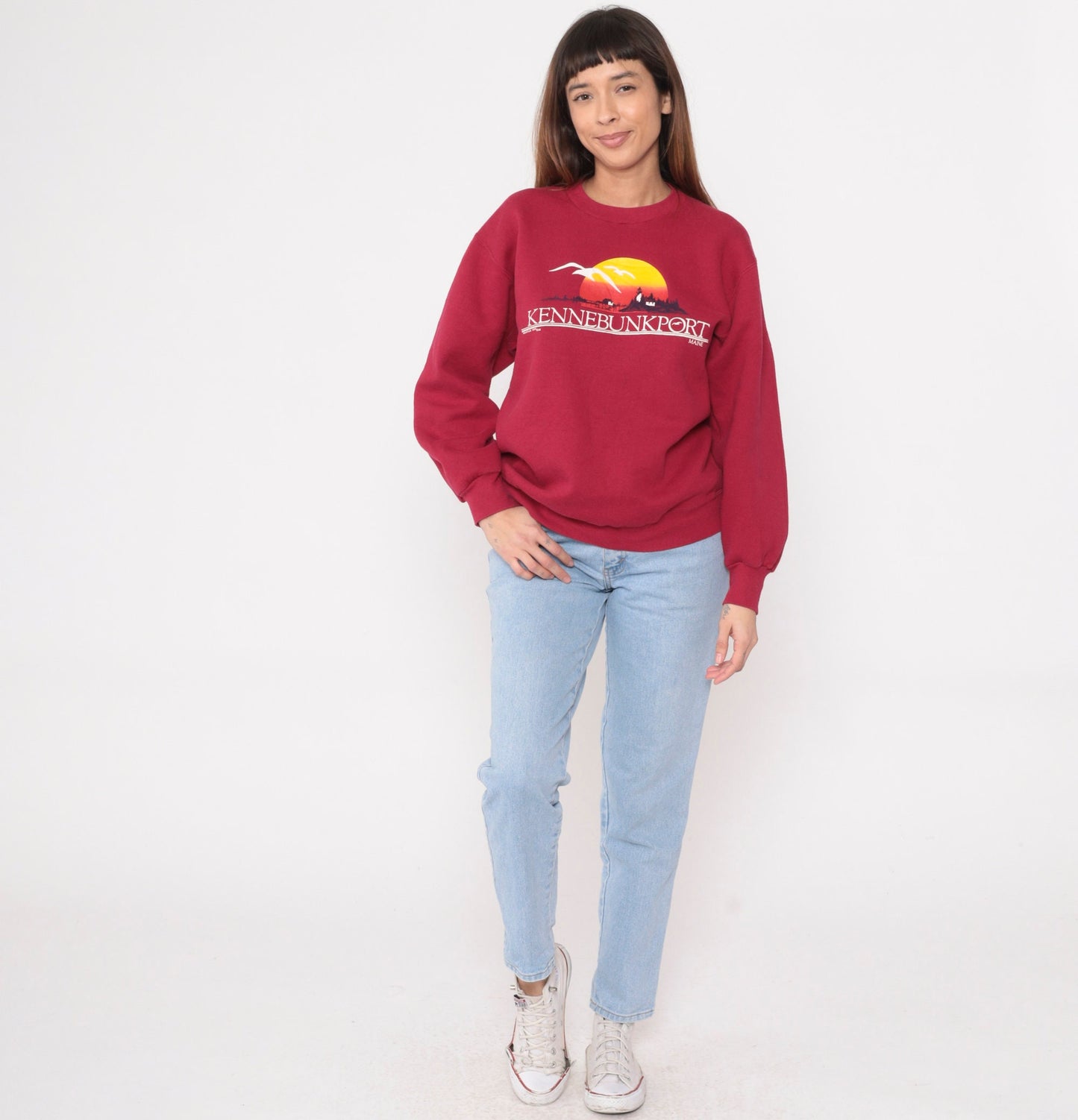 80s Kennebunkport Maine Lighthouse Seagull Sweatshirt Red Crewneck Medium
