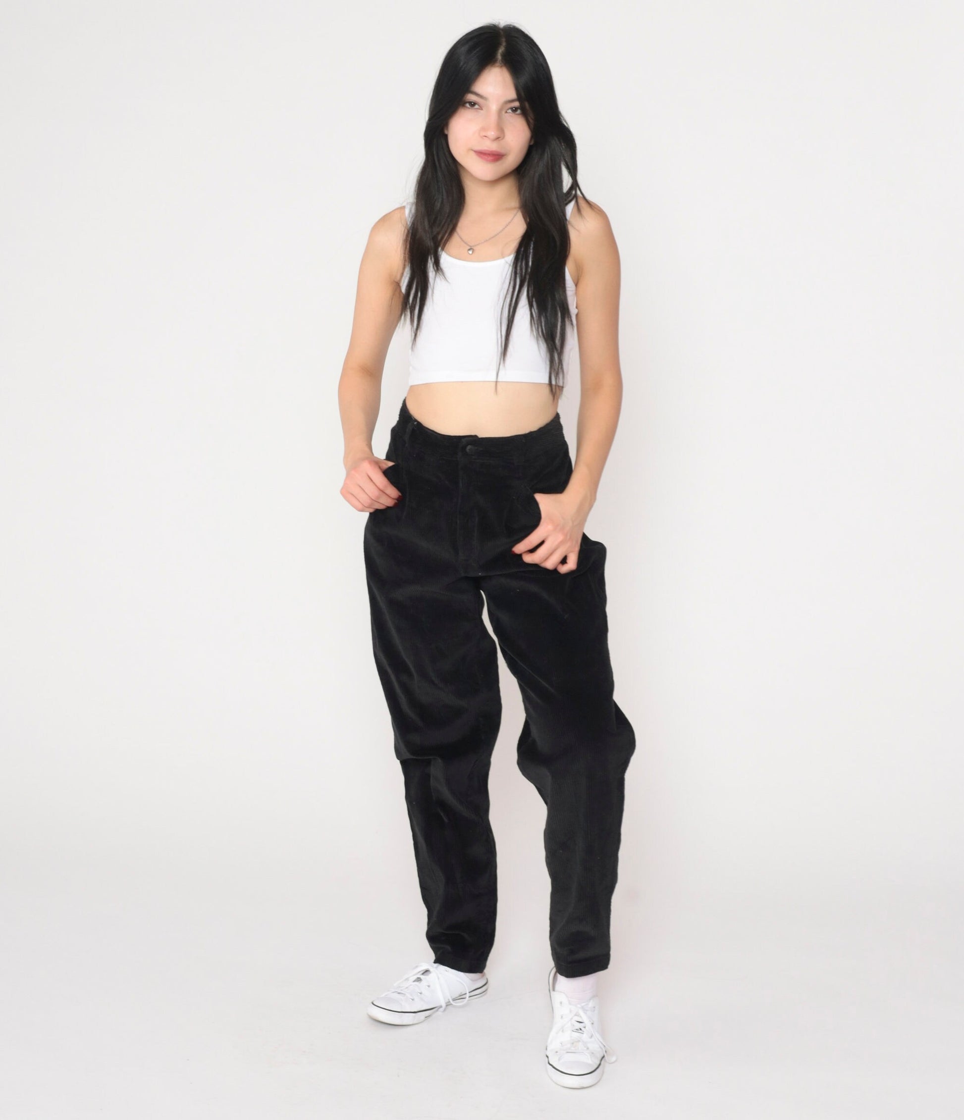 90s Liz Claiborne Black Corduroy Pants High Waist Tapered Small