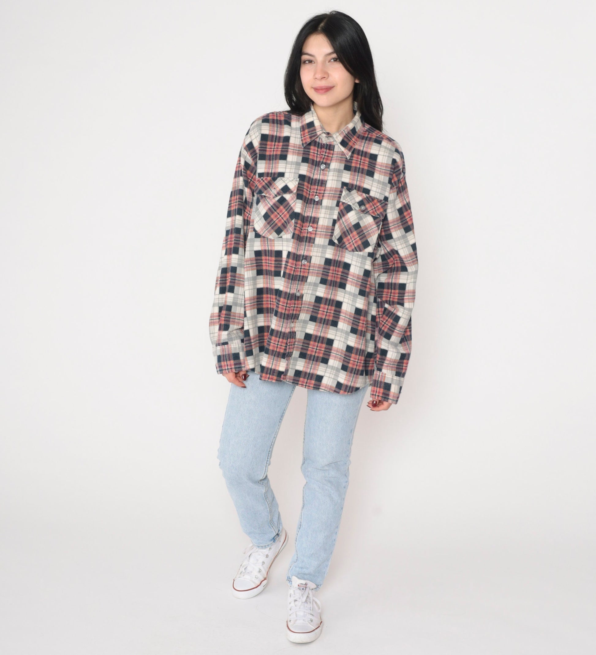 90s Plaid Flannel Button-Up Shirt Long Sleeve Lumberjack Extra Large XL