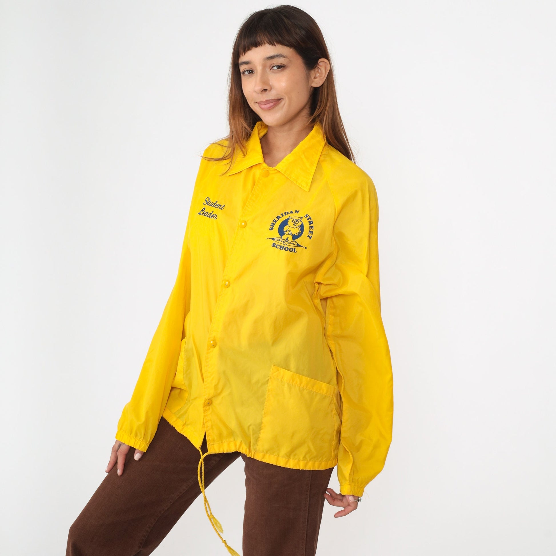 80s Sheridan Street Elementary School Student Leader Windbreaker Yellow Medium