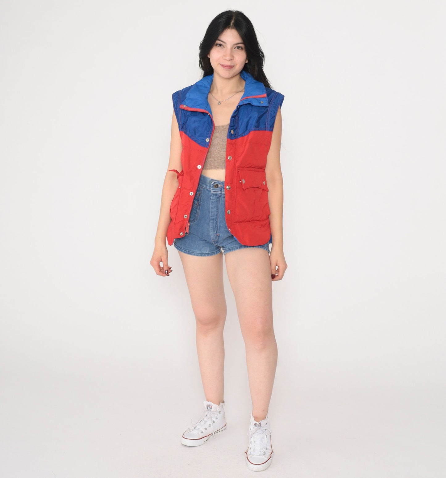 80s Snow Creek Goose Down Puffer Vest Blue Red Color Block Small