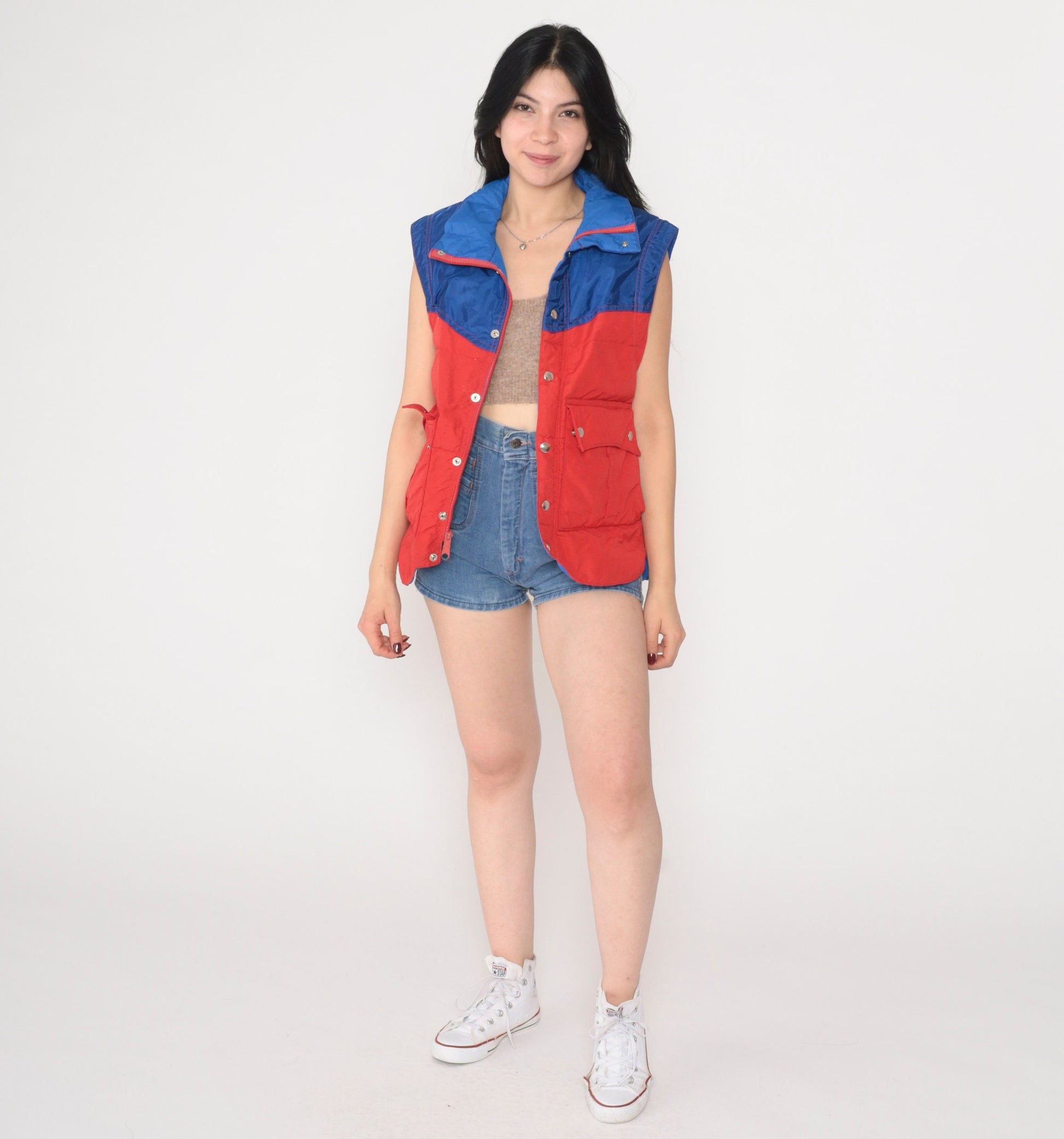 80s Snow Creek Goose Down Puffer Vest Blue Red Color Block Small