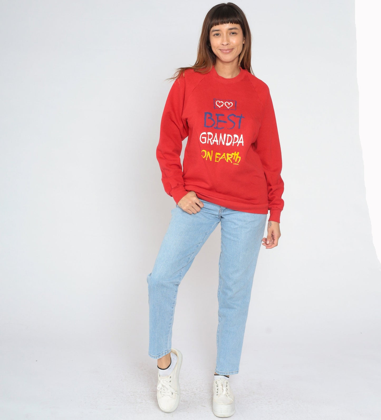 80s Best Grandpa On Earth Raglan Sweatshirt Red Graphic Crewneck Extra Large XXL
