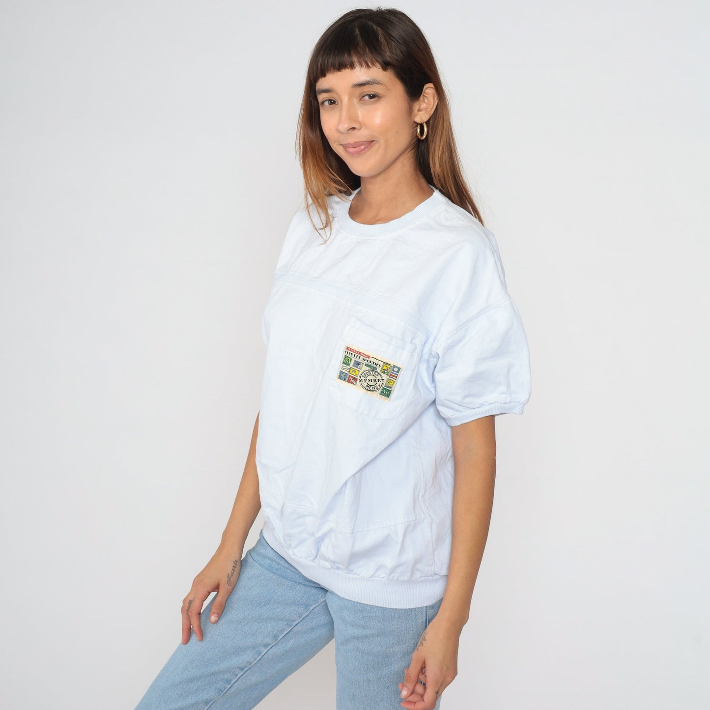 90s Club Des Sportifs White Logo T-Shirt Banded Hem Chest Patch Large L