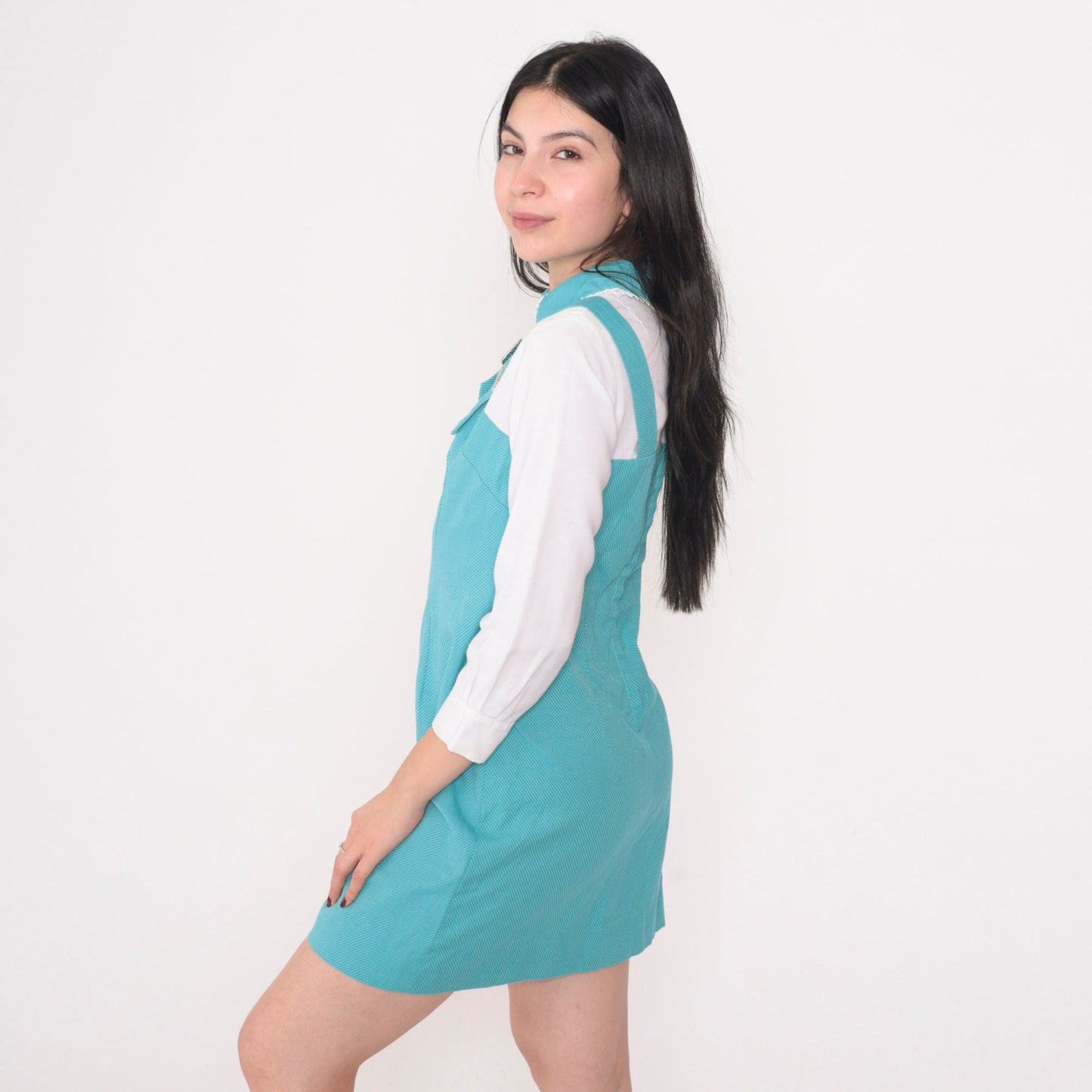 60s Mod Mini Dress Layered White Blue Peter Pan Collar Rhinestone Extra Small