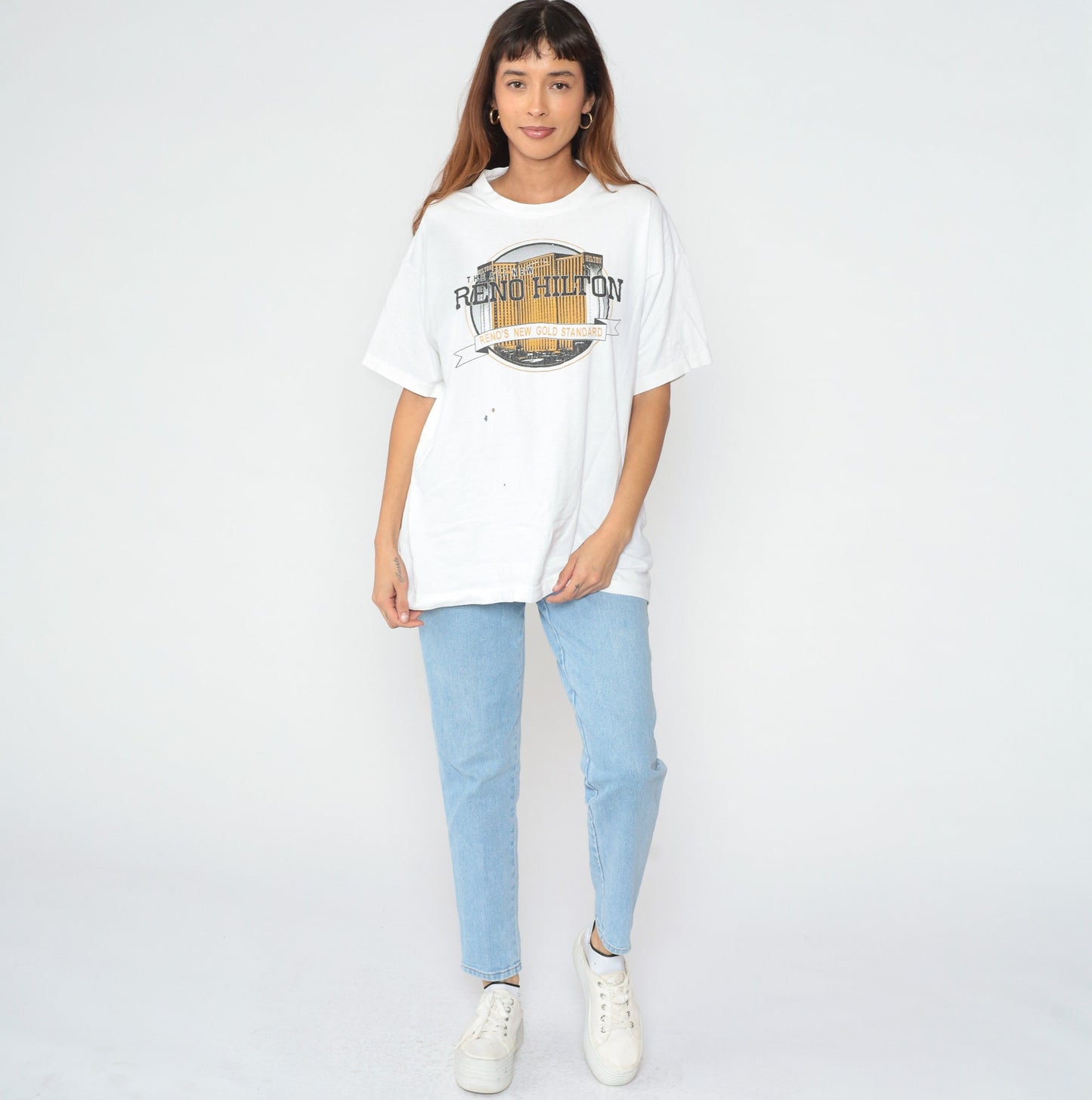 90s Reno Hilton Nevada Hotel Graphic T-Shirt Cotton White Extra Large