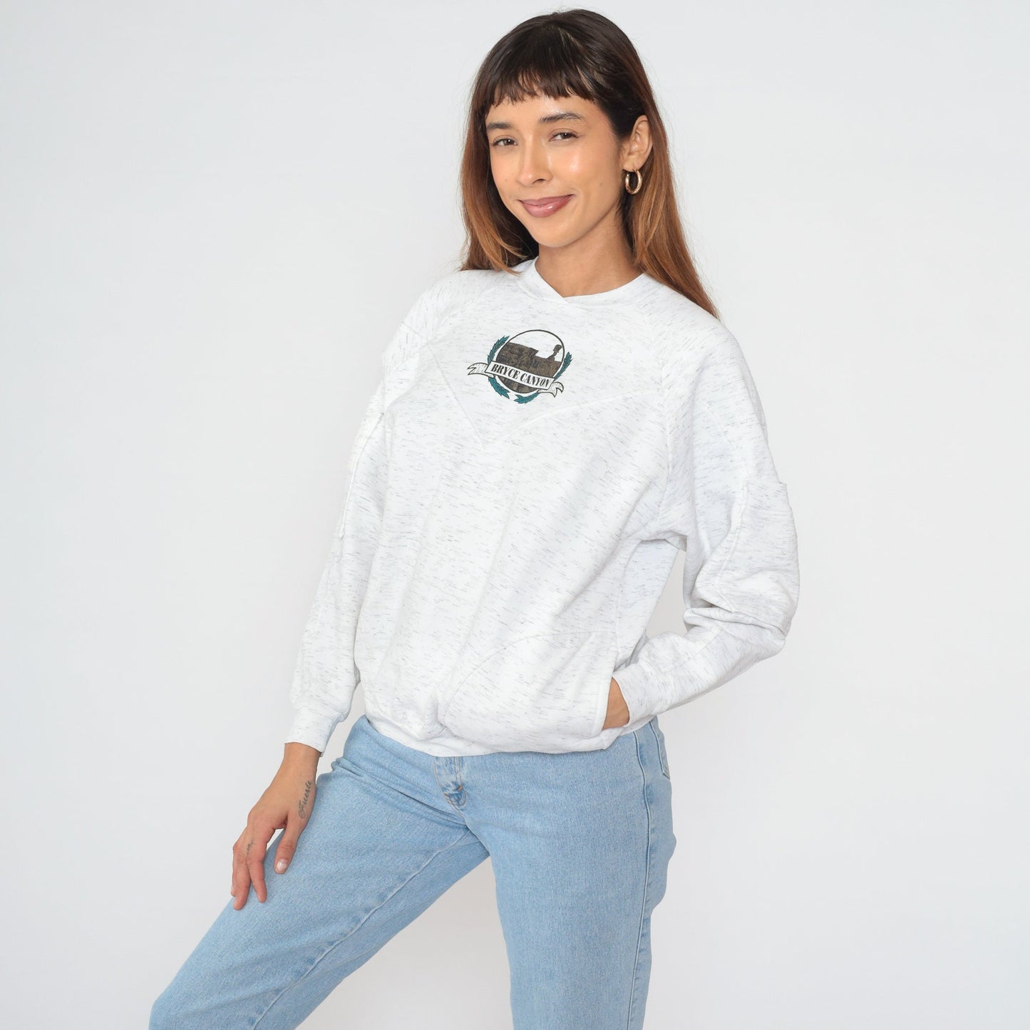 90s Bryce Canyon National Park Sweatshirt Heather White Raglan Medium M