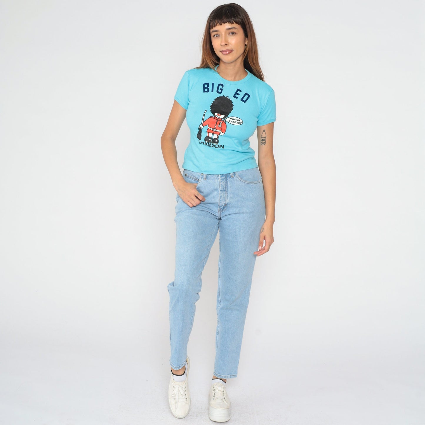 80s London King's Guard Big Ed Graphic Baby Tee Blue Cotton Small S