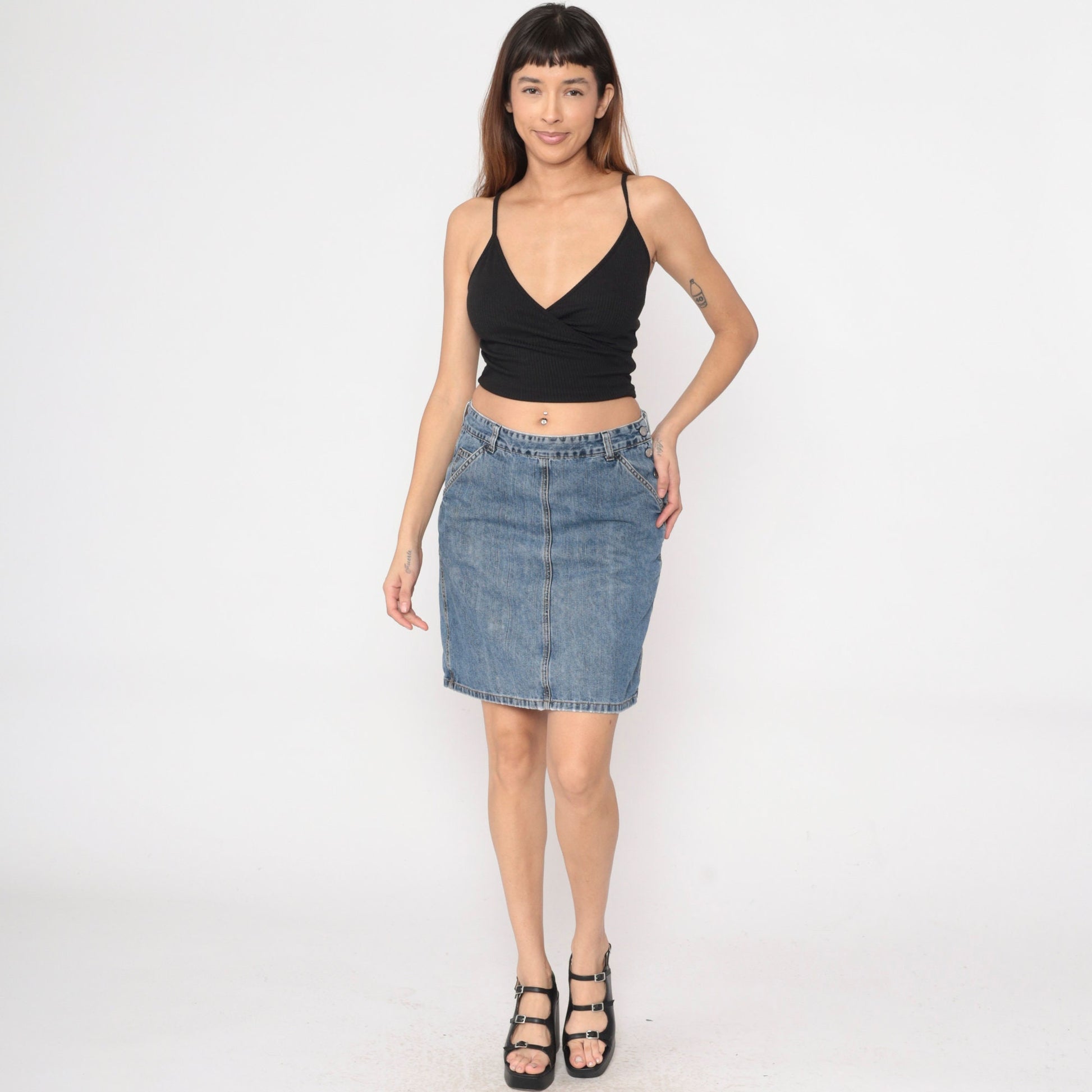 Calvin Klein Y2K Denim Mini Skirt Blue High Waist Pencil Medium 8
