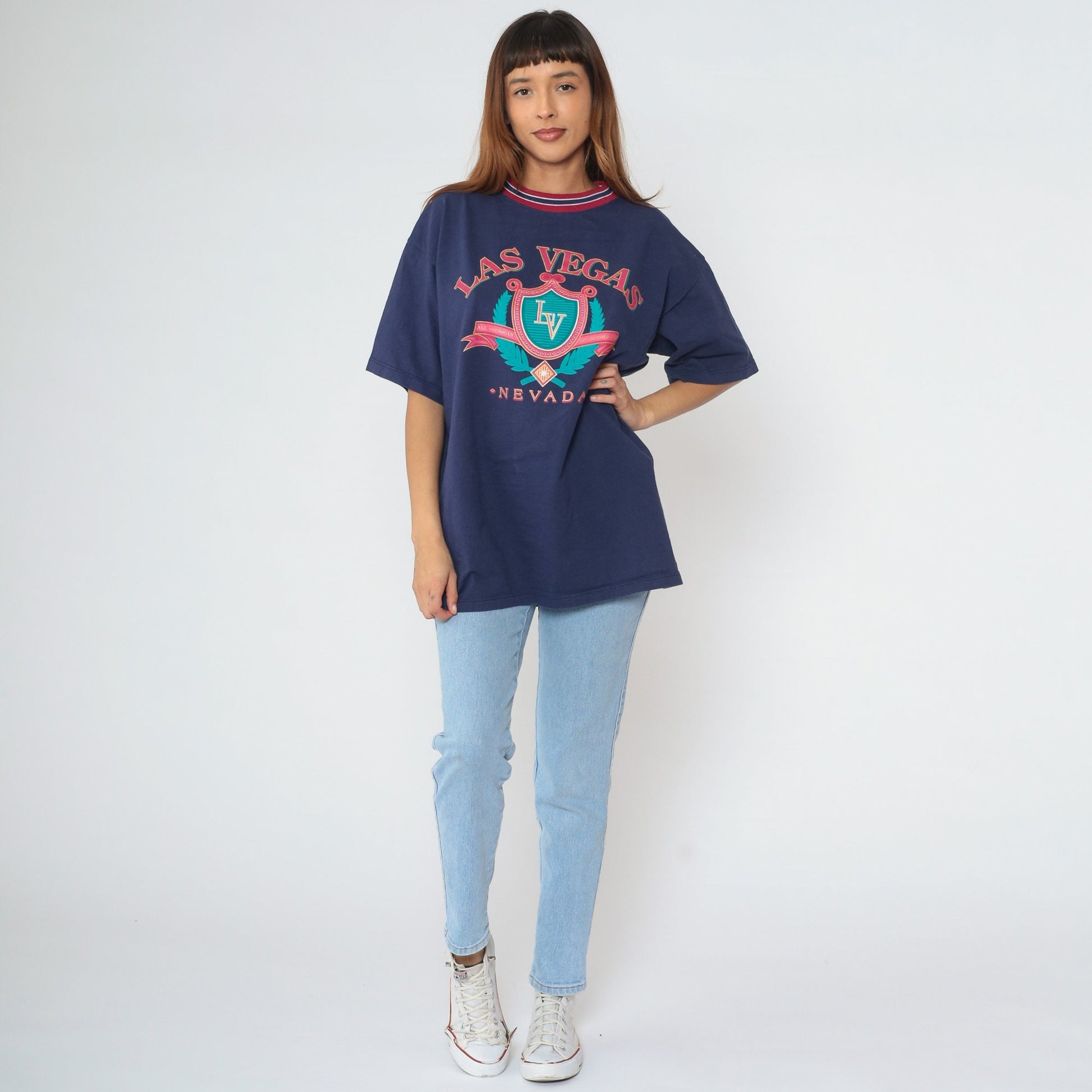 90s Las Vegas Nevada Graphic T-Shirt Navy Cotton Extra Large XL