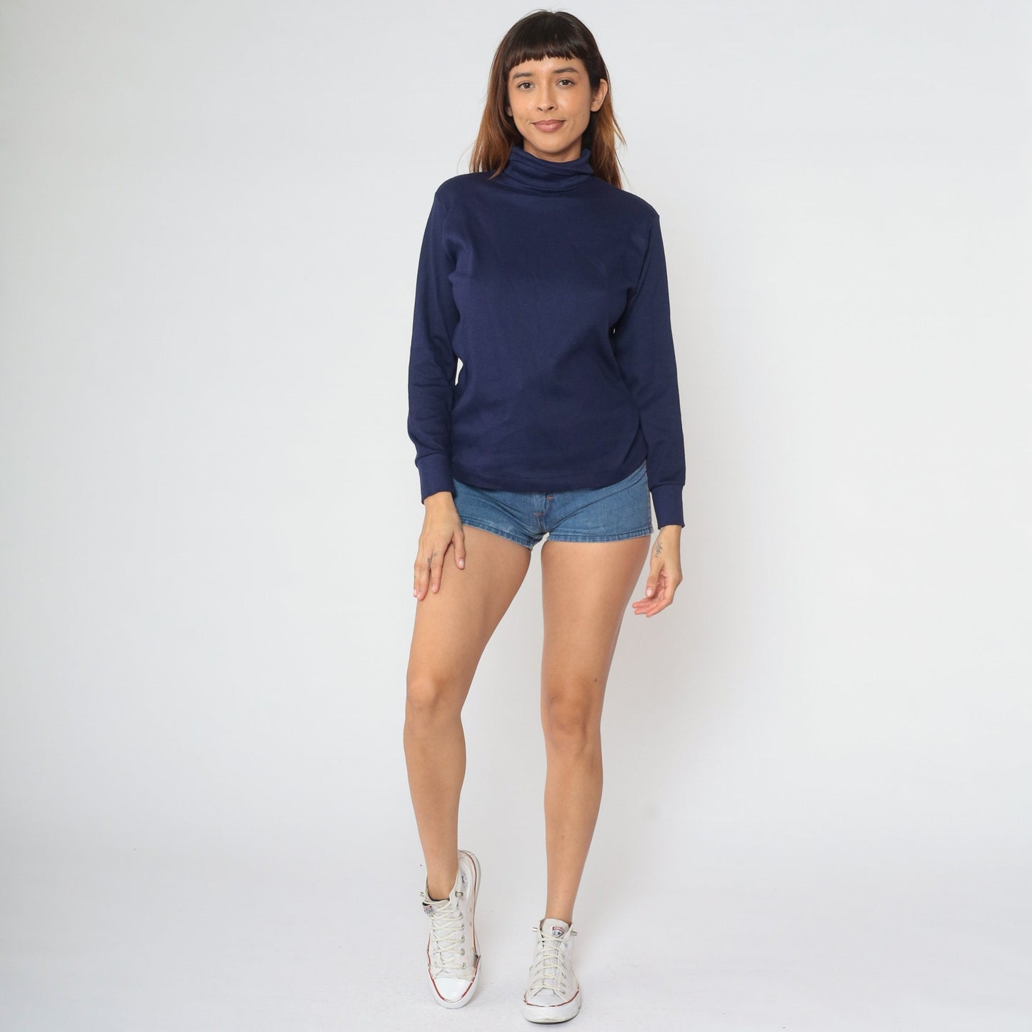 90s Skyr Navy Turtleneck Long Sleeve Cotton Pullover Medium