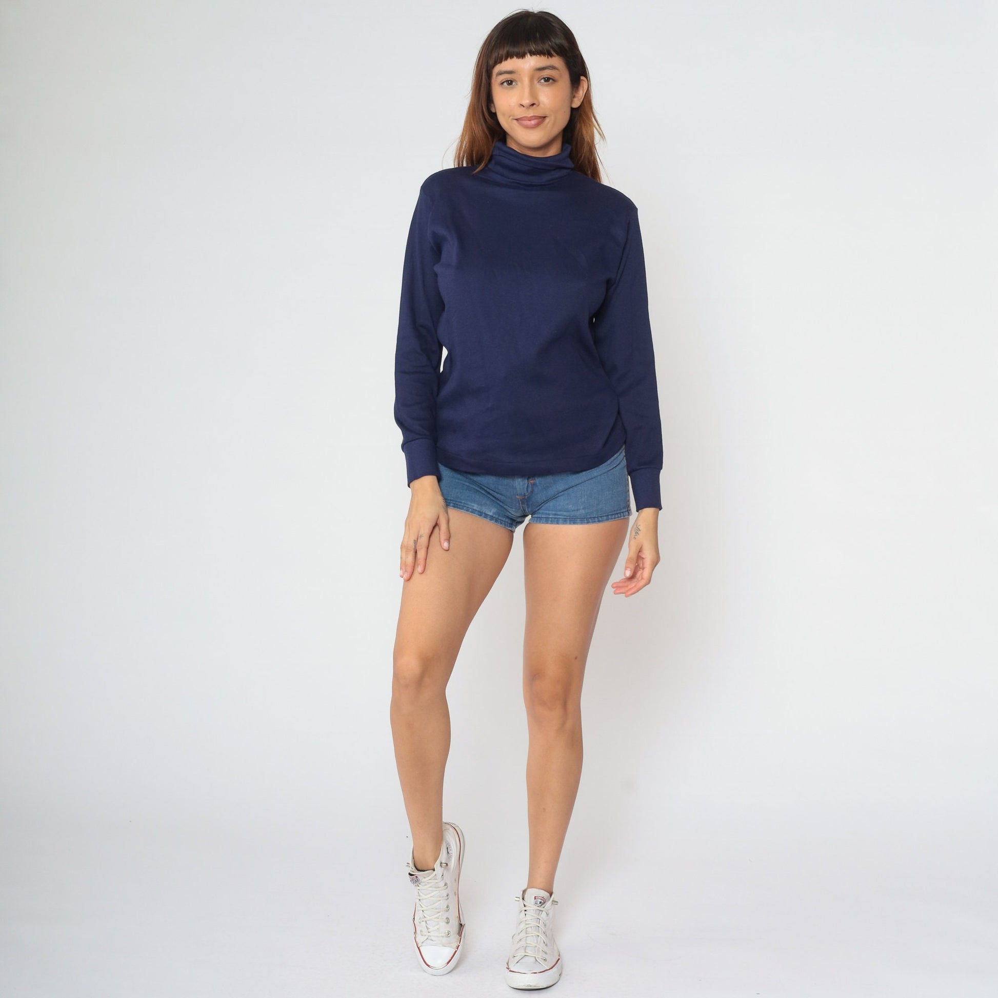90s Skyr Navy Turtleneck Long Sleeve Cotton Pullover Medium