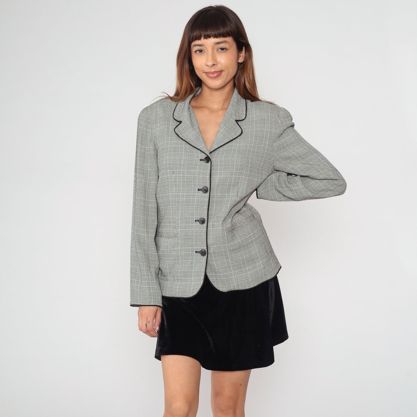 90s Express Black & White Checkered Blazer Button-Up Jacket Small