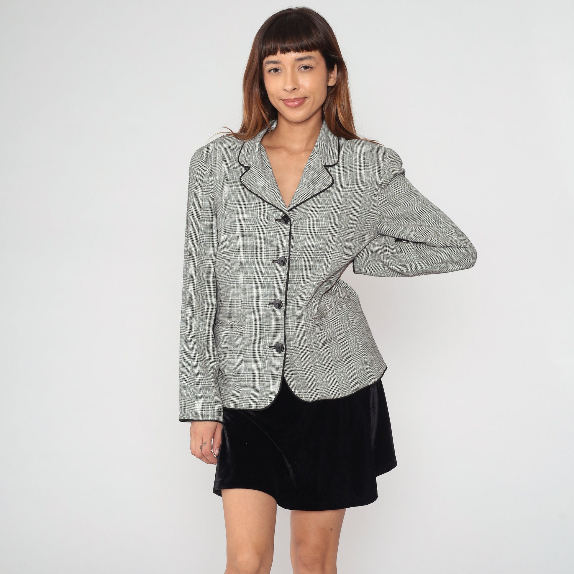 90s Express Black & White Checkered Blazer Button-Up Jacket Small