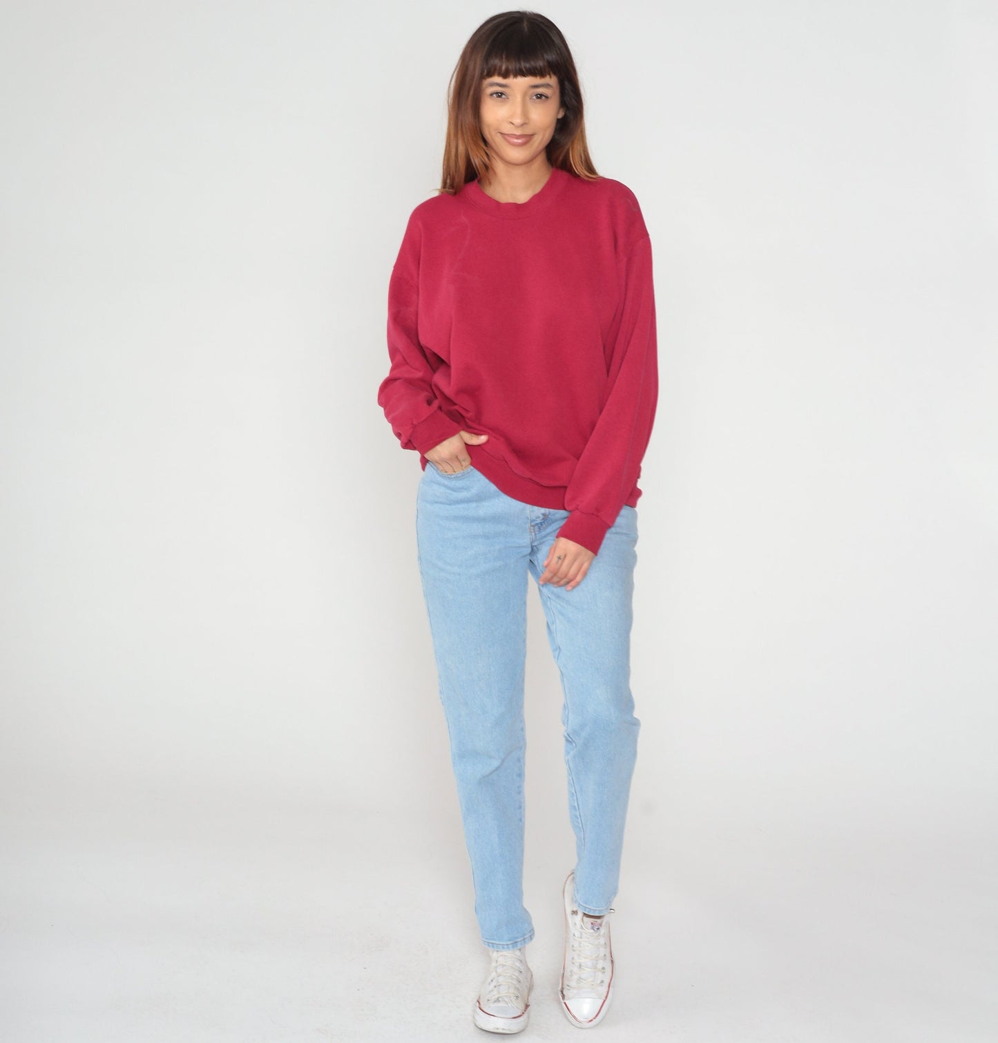 90s Jerzees Red Crewneck Sweatshirt Plain Pullover Large