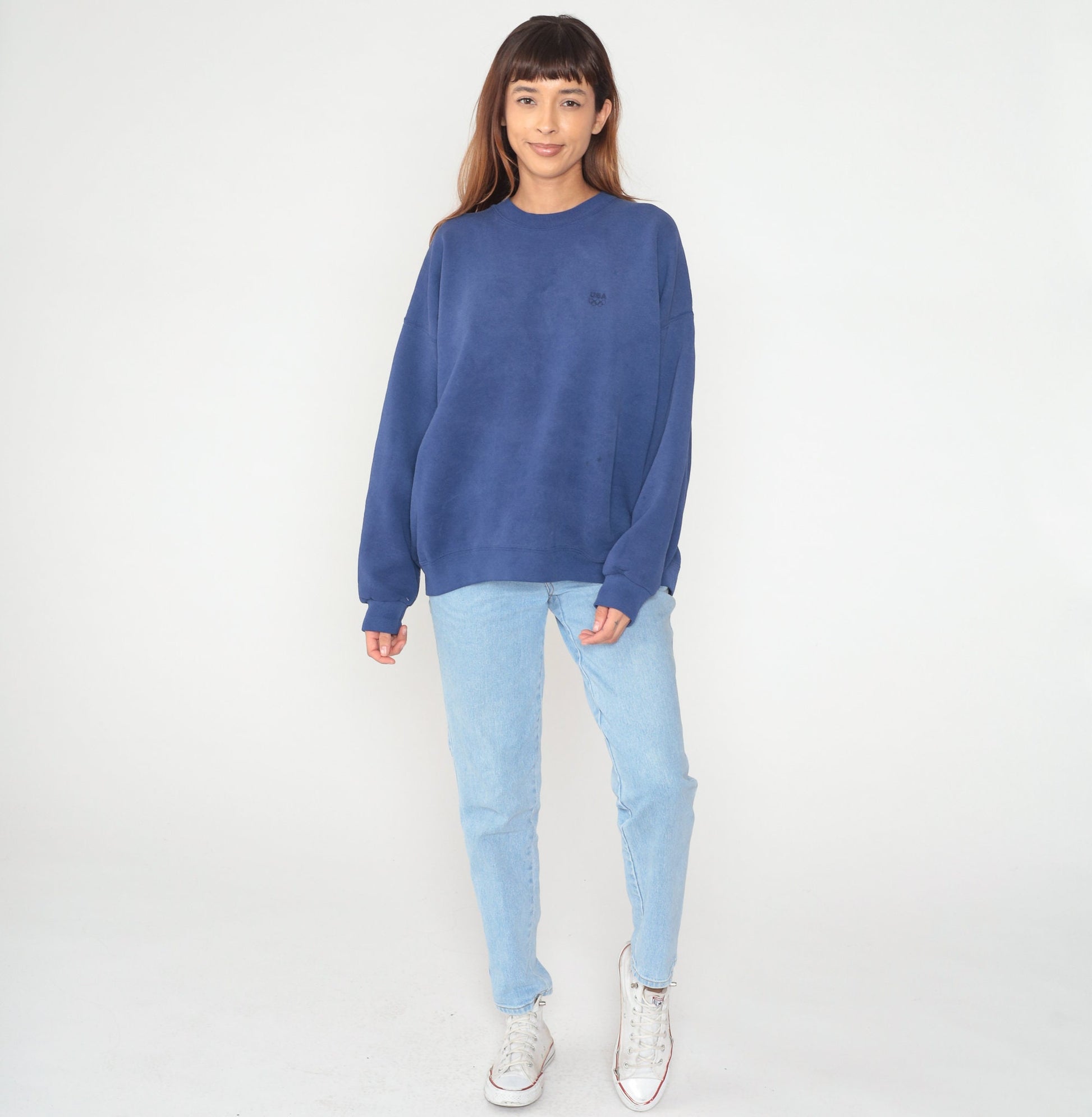 90s USA Embroidered Crewneck Sweatshirt Blue Distressed Extra Extra Large XXL