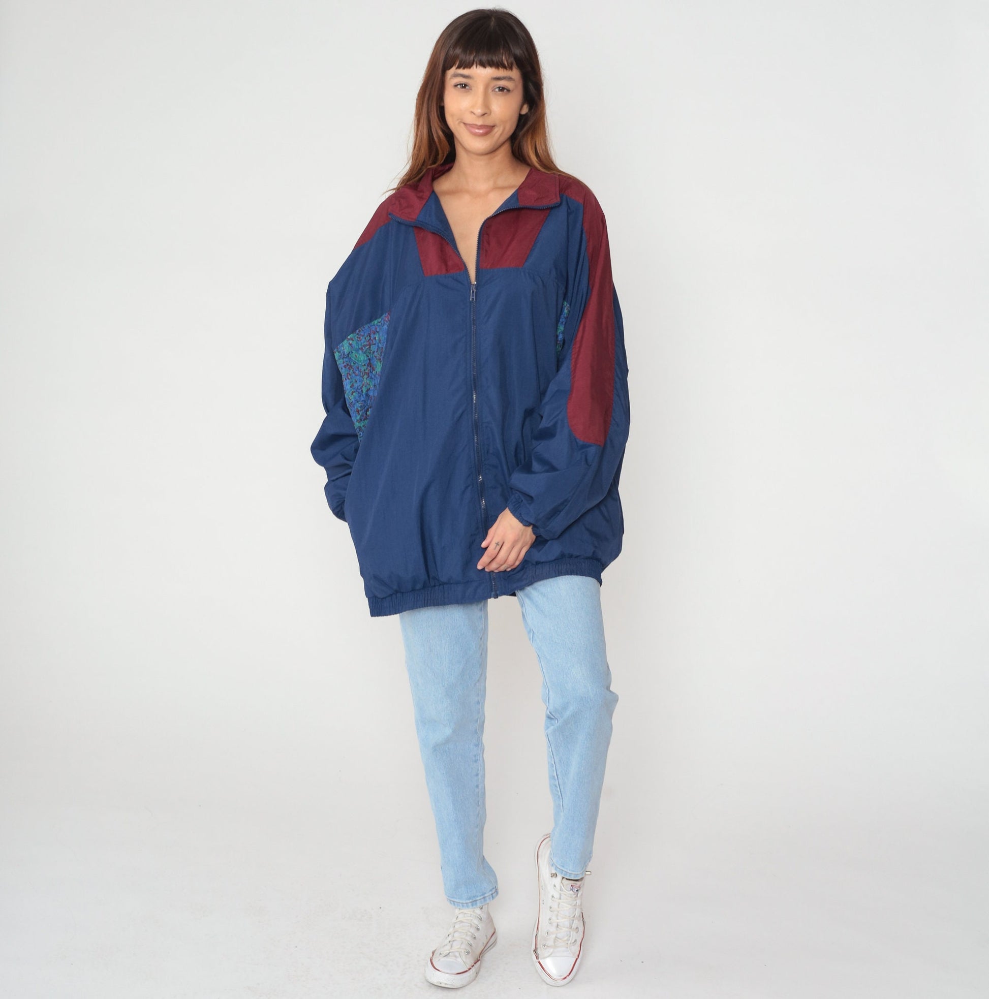 90s Pro Spirit Windbreaker Jacket Navy Burgundy Colorblock Extra Large XXL