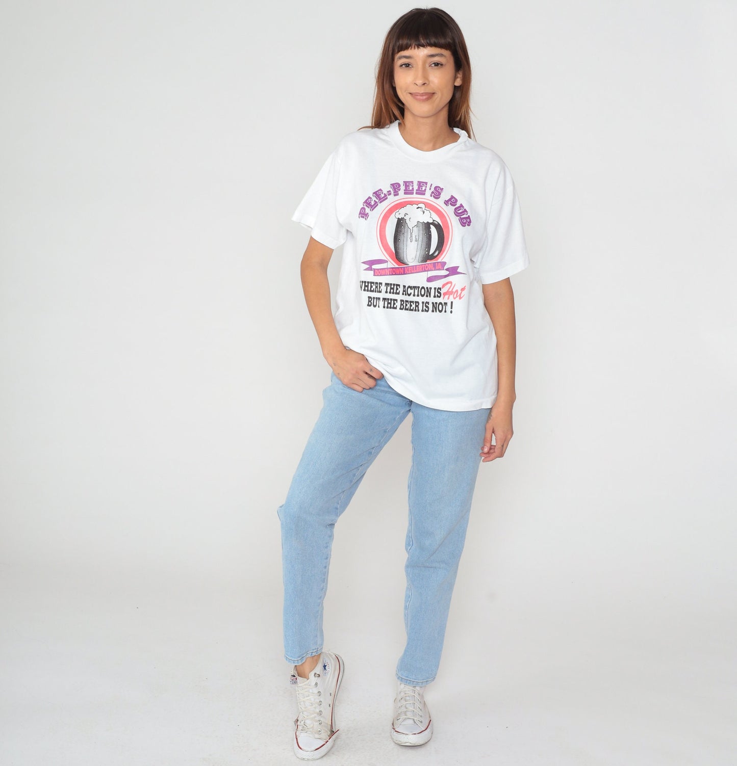 90s Pee-Pee's Pub Kellerton Iowa Graphic T-Shirt White Single Stitch Large