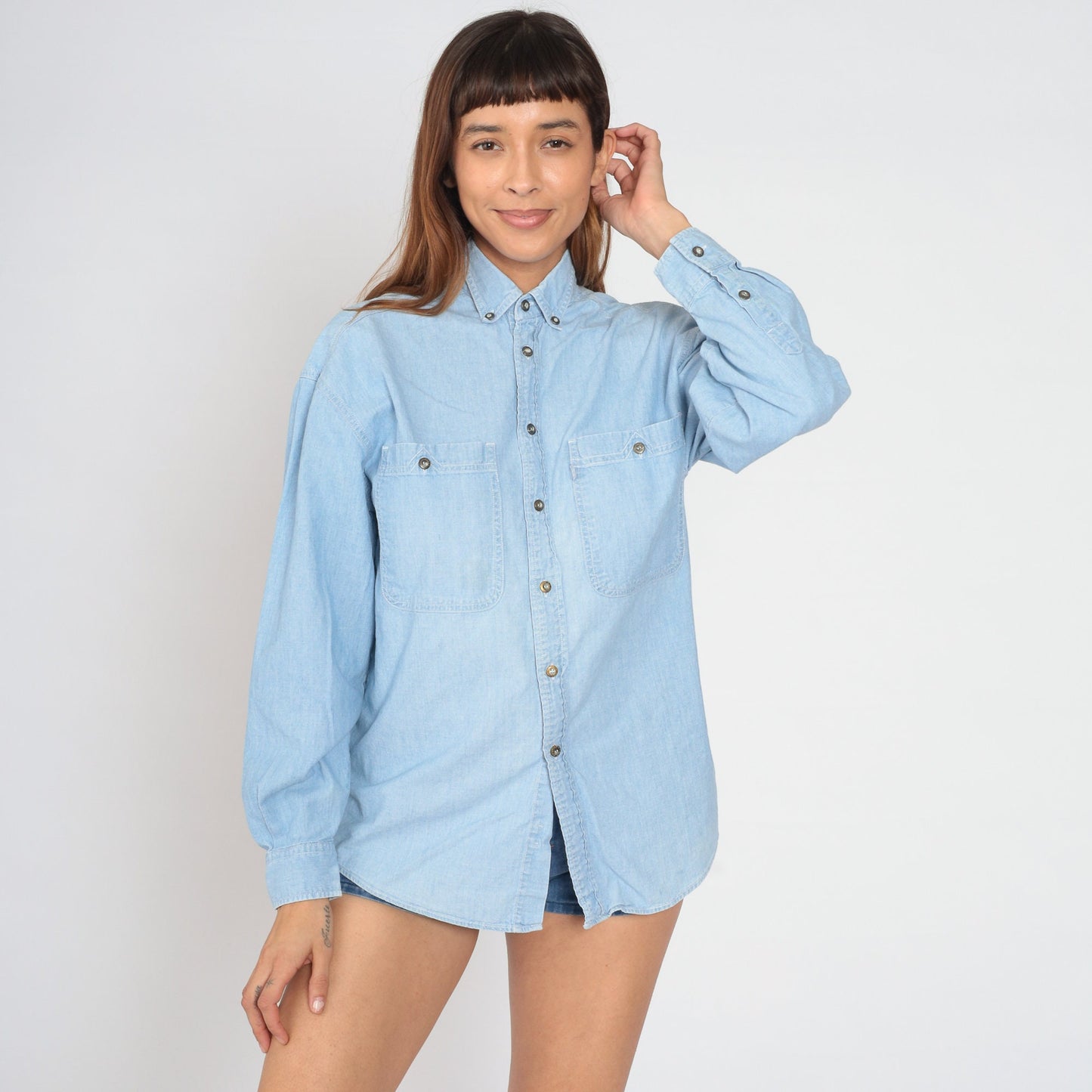 90s Levi's Blue Denim Button-Up Shirt Cotton Long Sleeve Small S