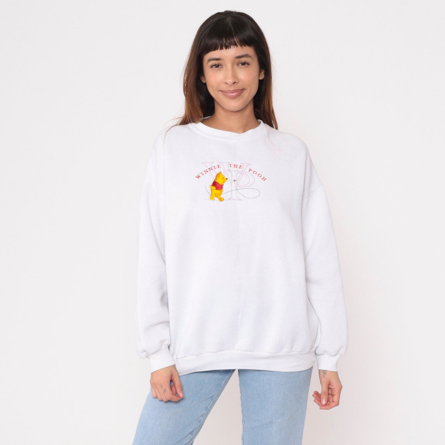 90s Winnie The Pooh Disney Embroidered Sweatshirt White Crewneck Large L